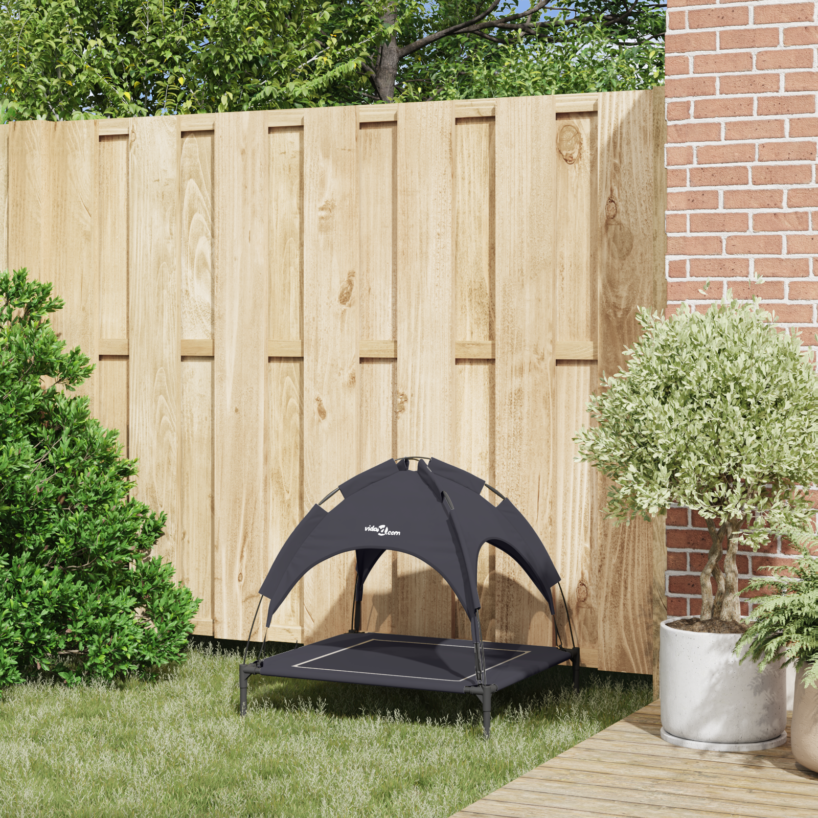 Raised Dog Bed with Removable Roof Black M Steel - Image 3