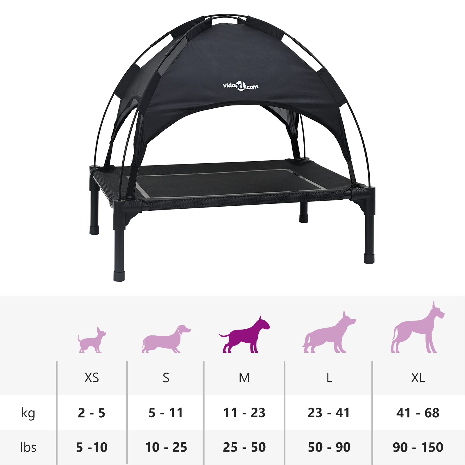 Raised Dog Bed with Removable Roof Black M Steel - Image 11