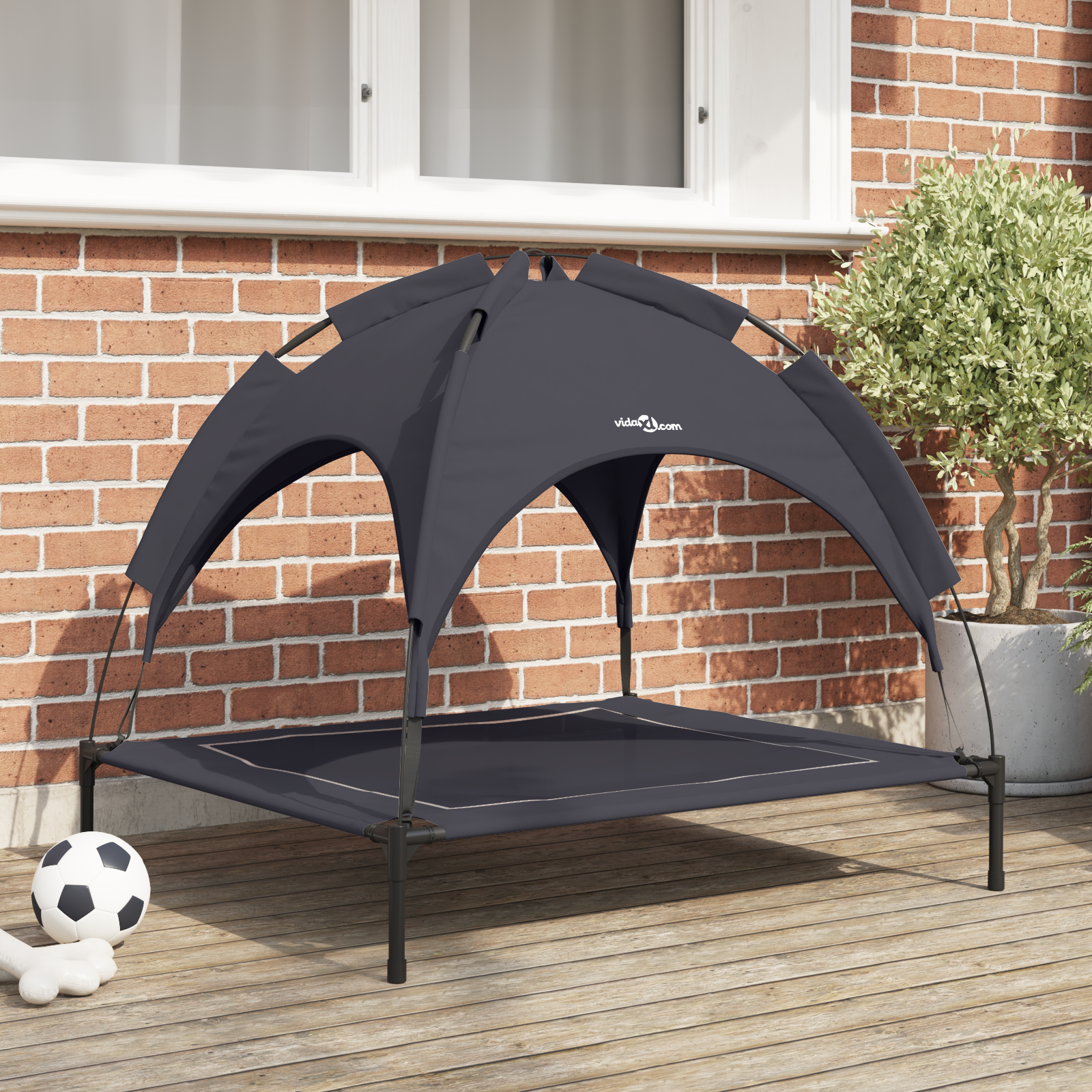 Raised Dog Bed with Removable Roof Black L Steel