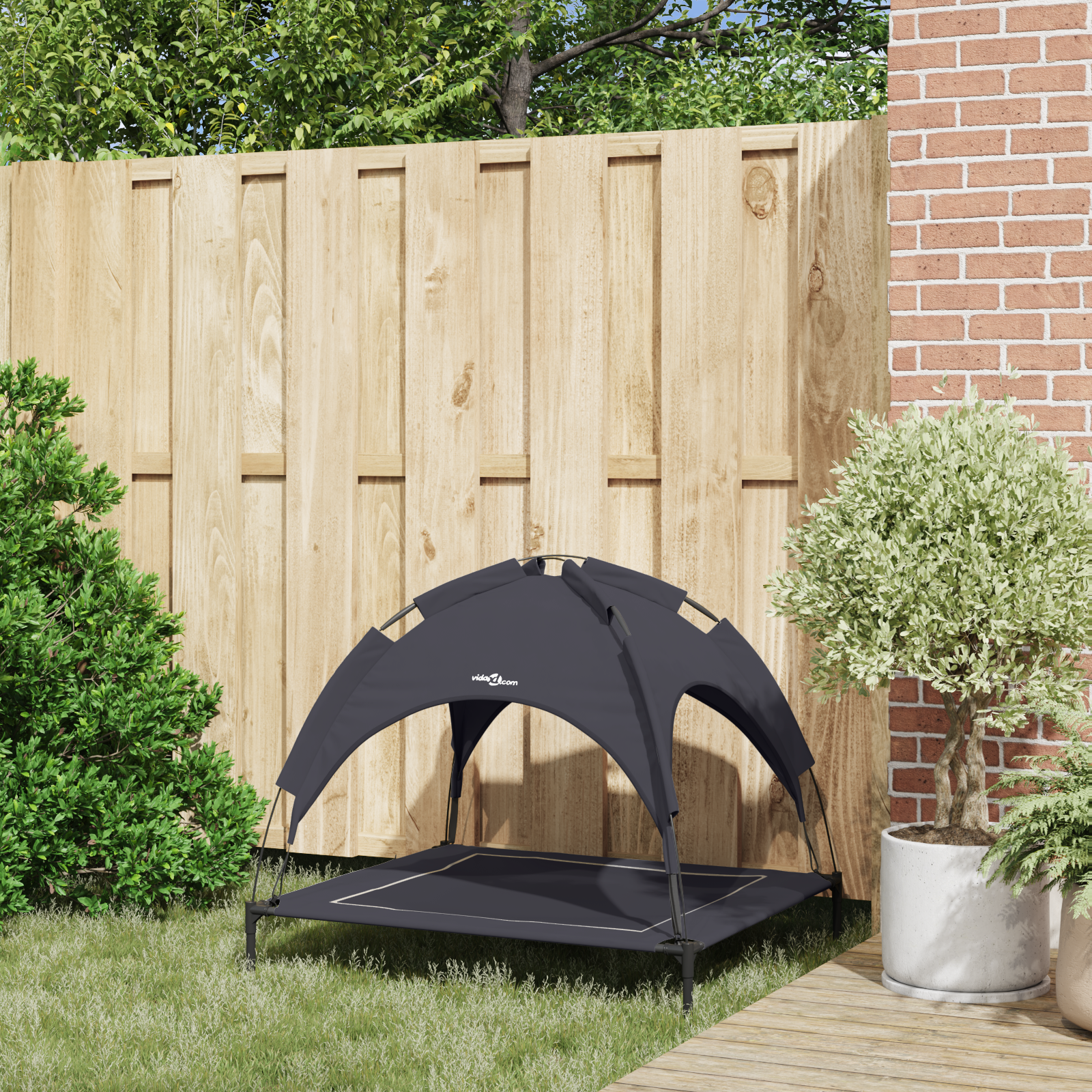 Raised Dog Bed with Removable Roof Black L Steel - Image 3