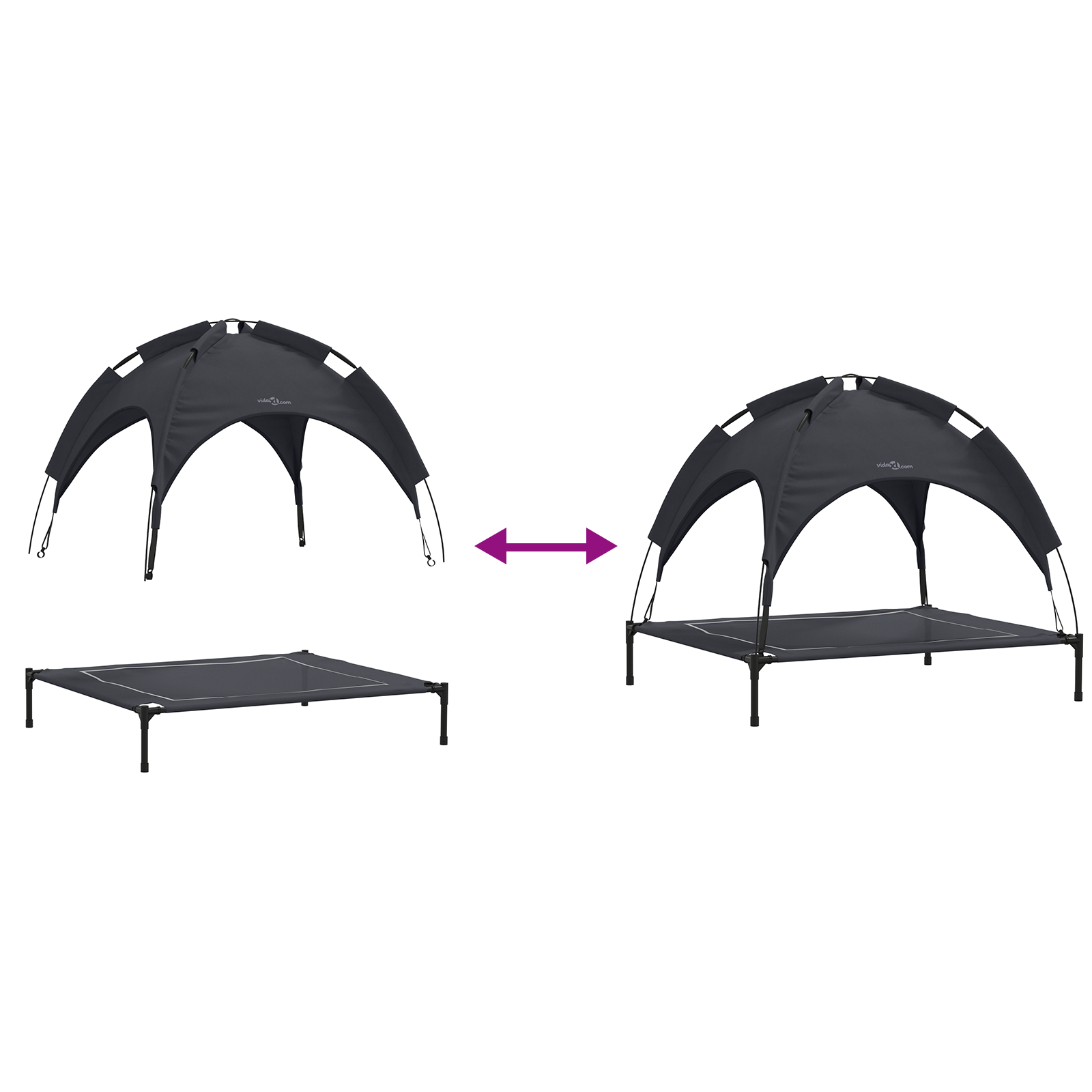Raised Dog Bed with Removable Roof Black XL Steel - Image 9