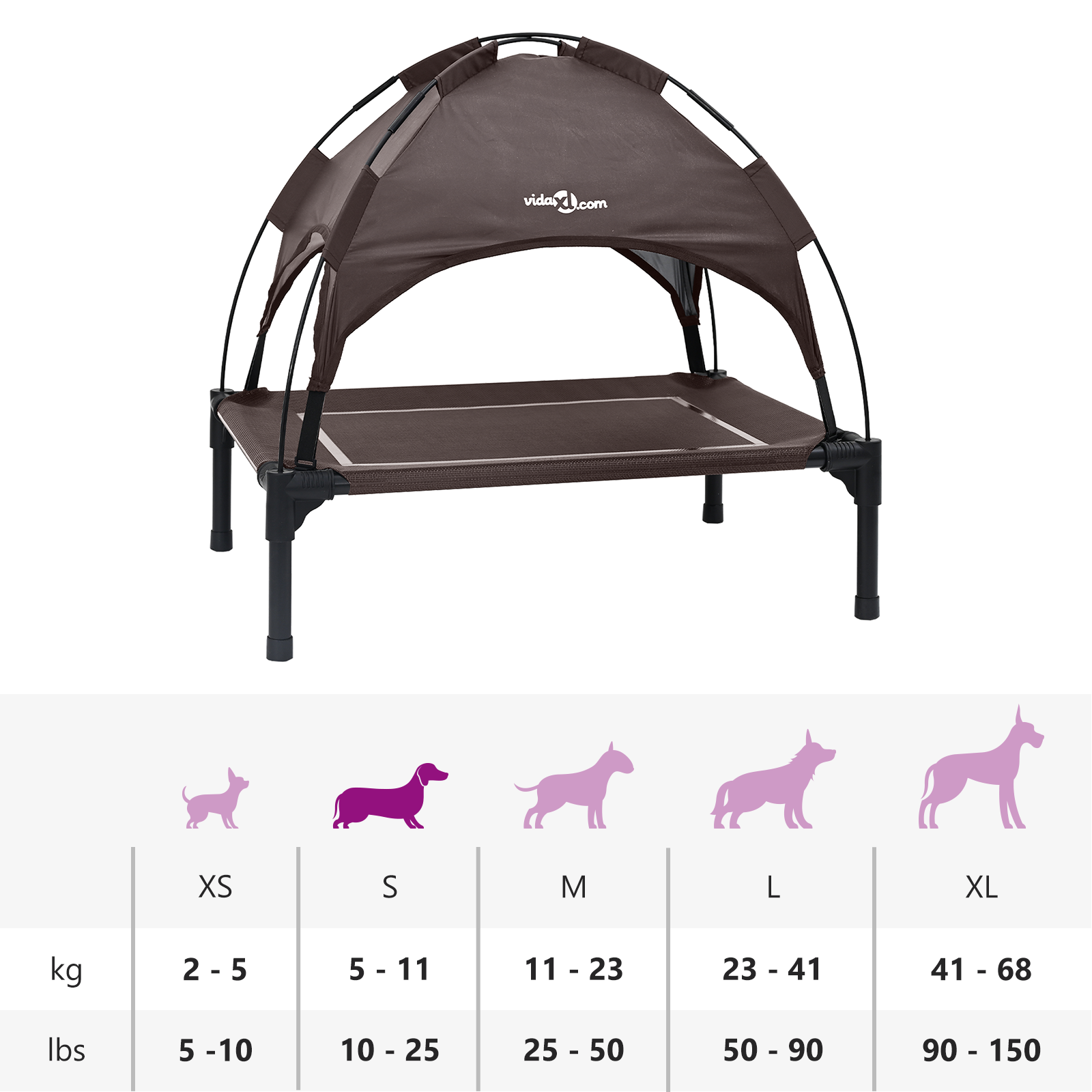 Raised Dog Bed with Removable Roof Brown S Steel - Image 11