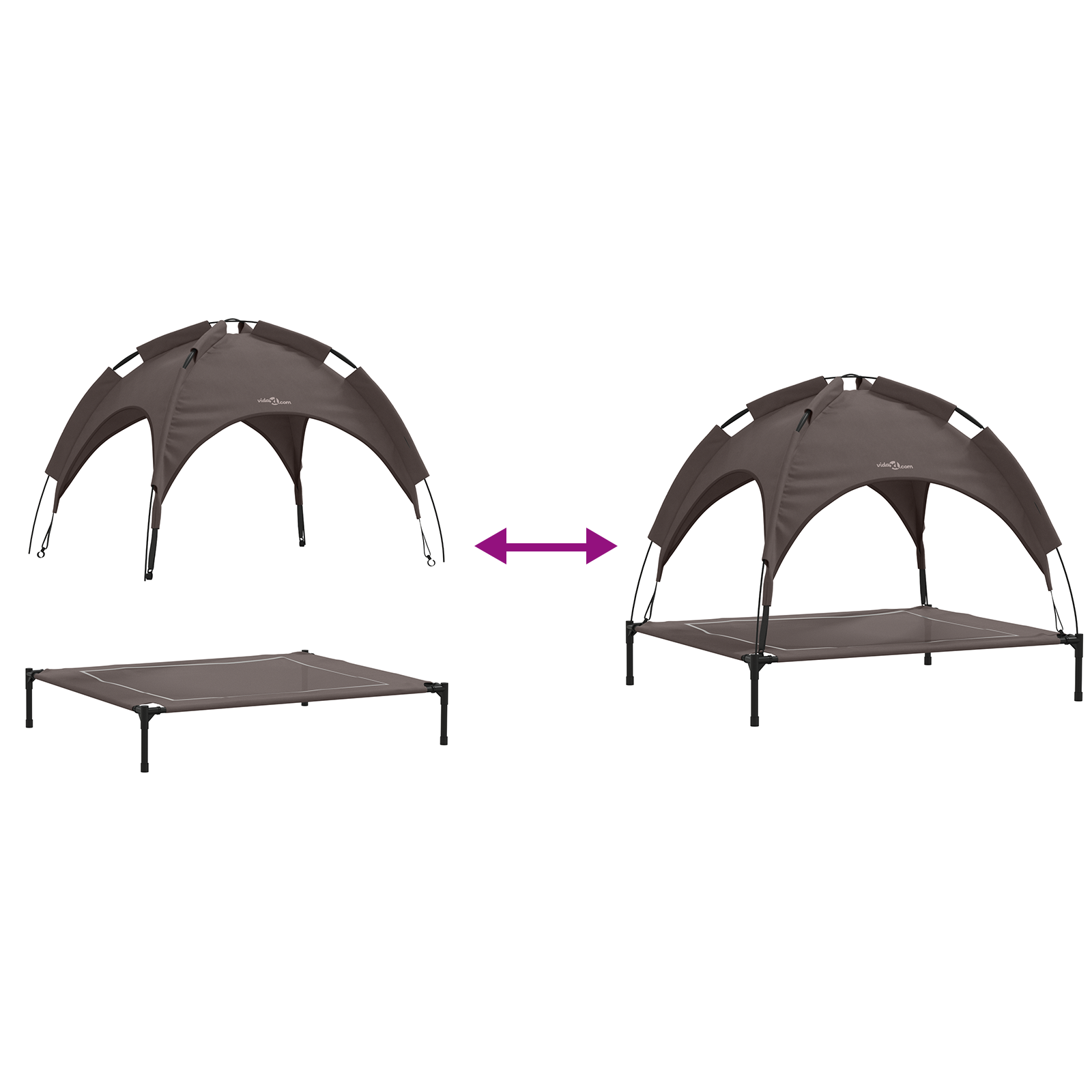 Raised Dog Bed with Removable Roof Brown L Steel - Image 9