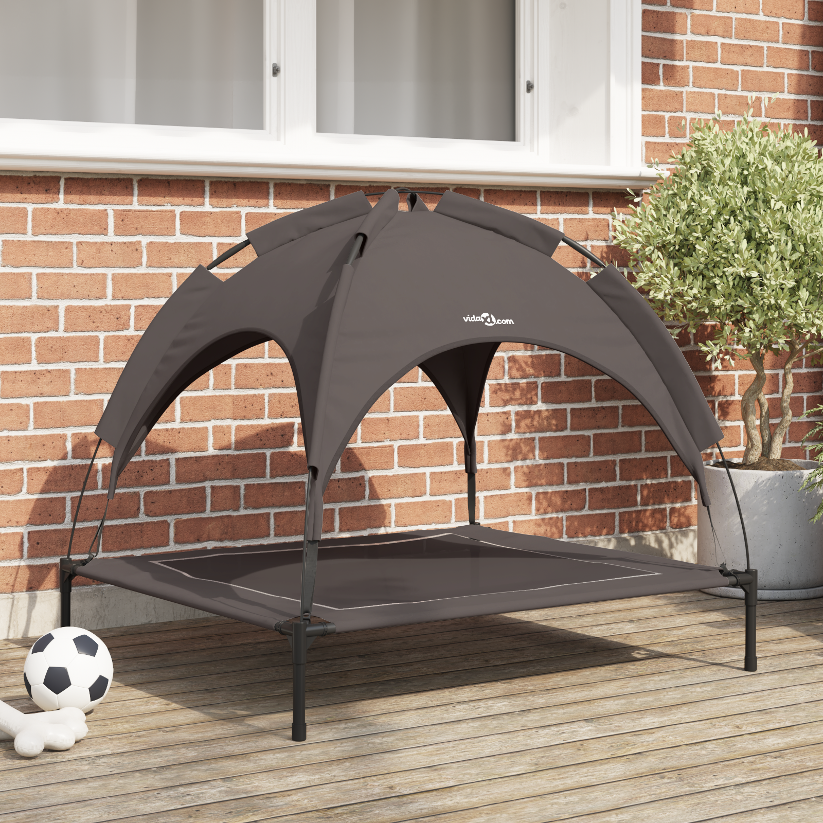 Raised Dog Bed with Removable Roof Brown L Steel