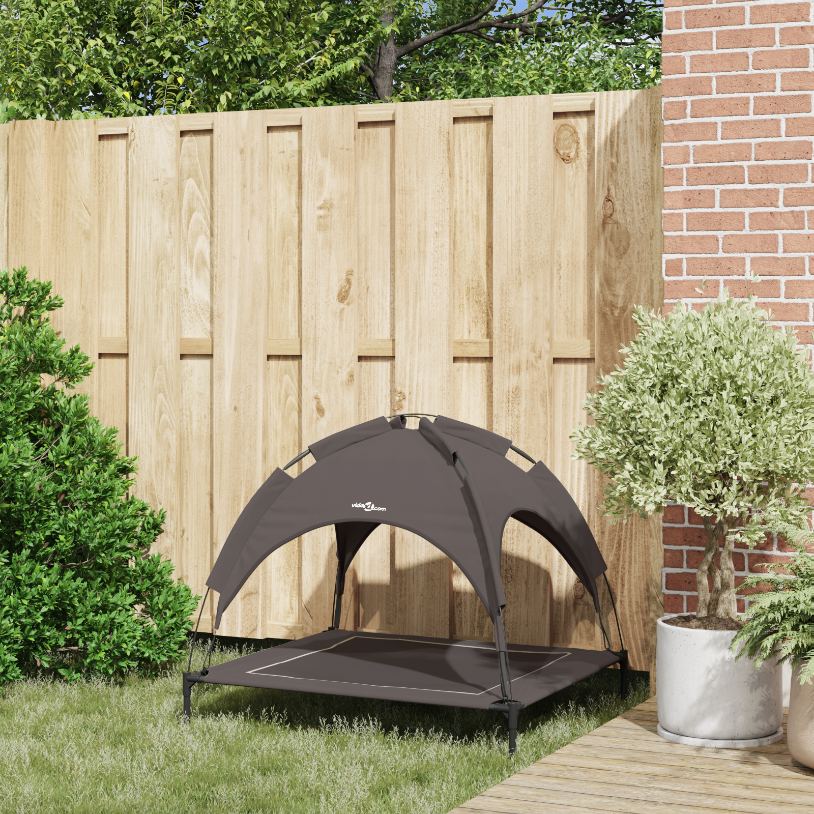 Raised Dog Bed with Removable Roof Brown L Steel - Image 3