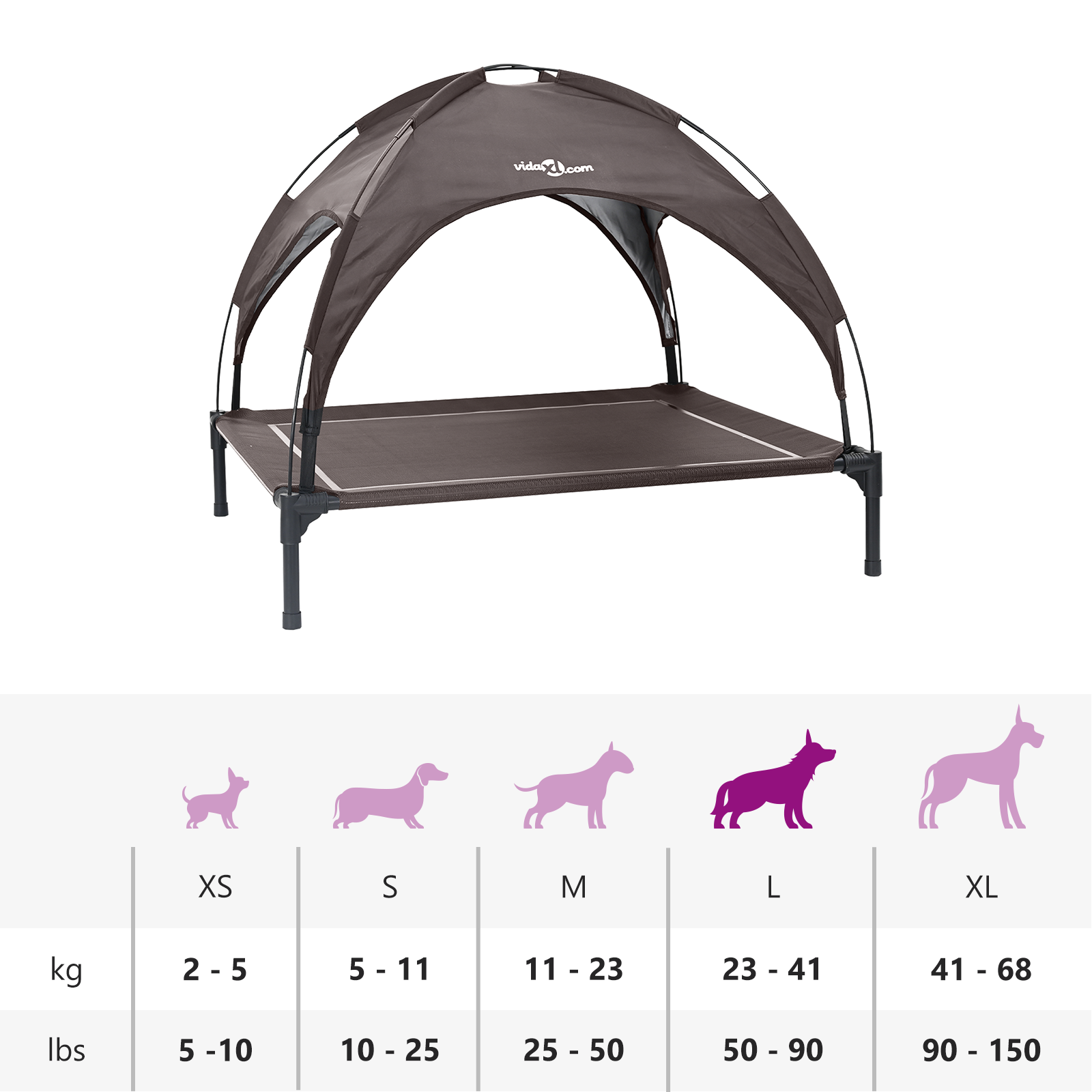 Raised Dog Bed with Removable Roof Brown L Steel - Image 11