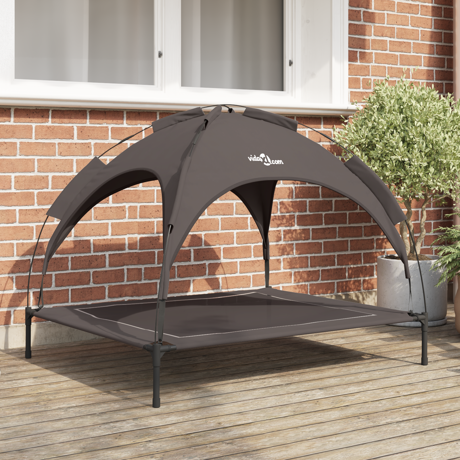 Raised Dog Bed with Removable Roof Brown XL Steel