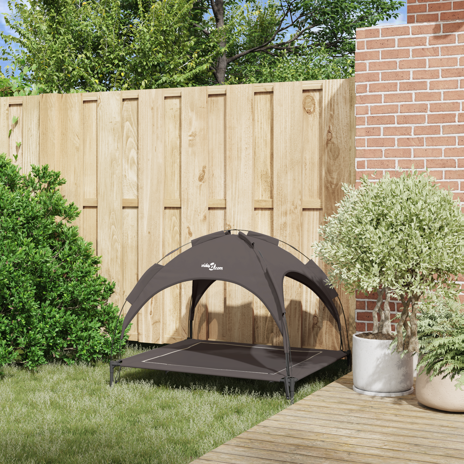 Raised Dog Bed with Removable Roof Brown XL Steel - Image 3