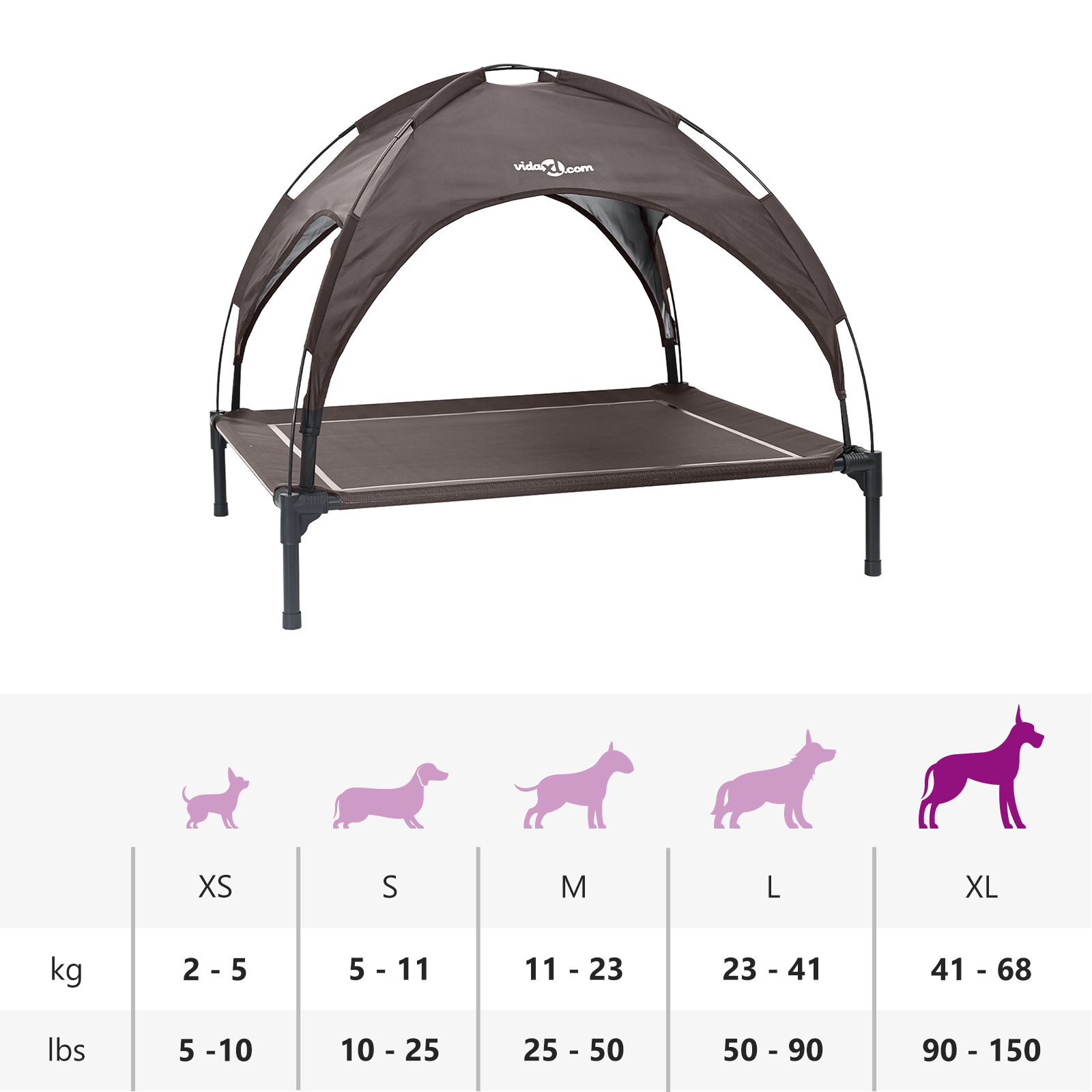 Raised Dog Bed with Removable Roof Brown XL Steel - Image 11