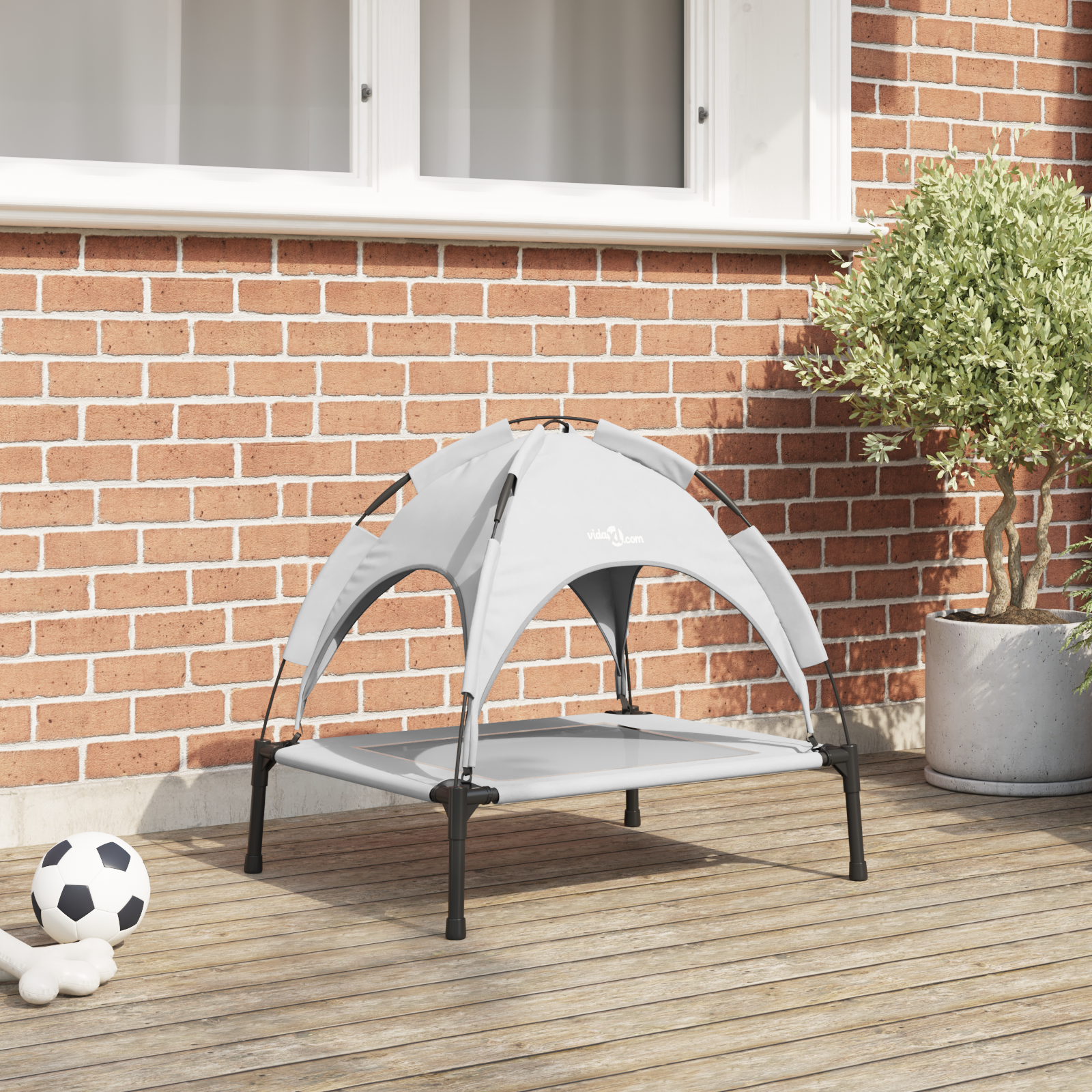 Raised Dog Bed with Removable Roof Silver Grey Steel