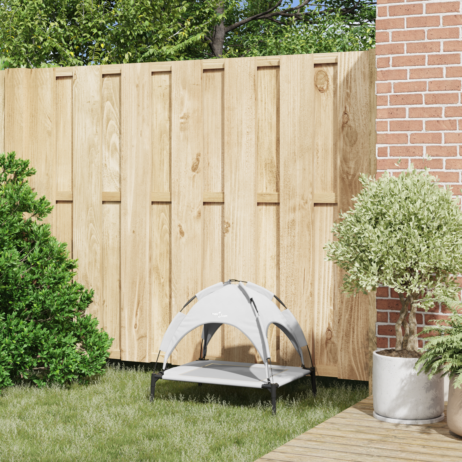 Raised Dog Bed with Removable Roof Silver Grey Steel - Image 3