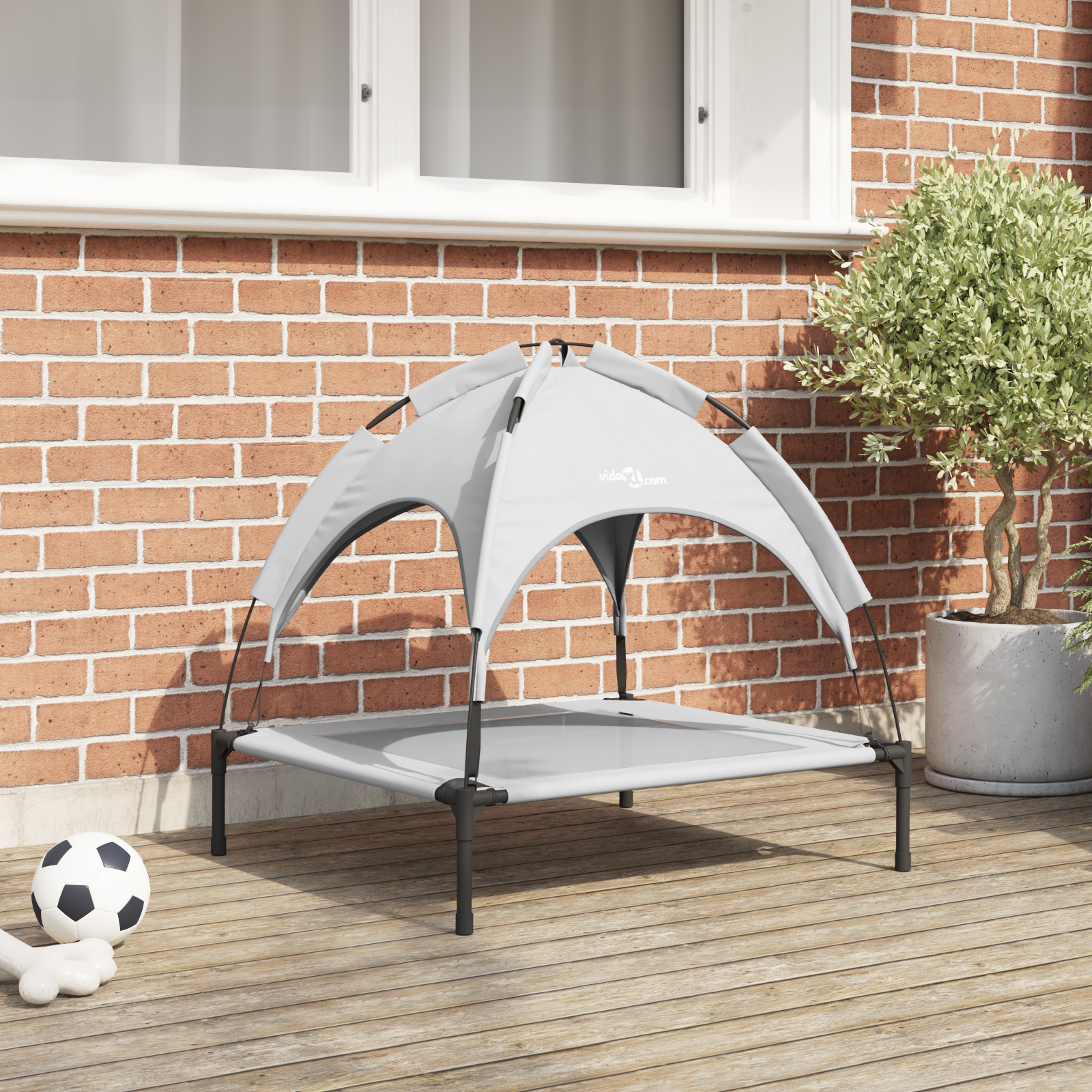 Raised Dog Bed with Removable Roof Silver Grey M Steel
