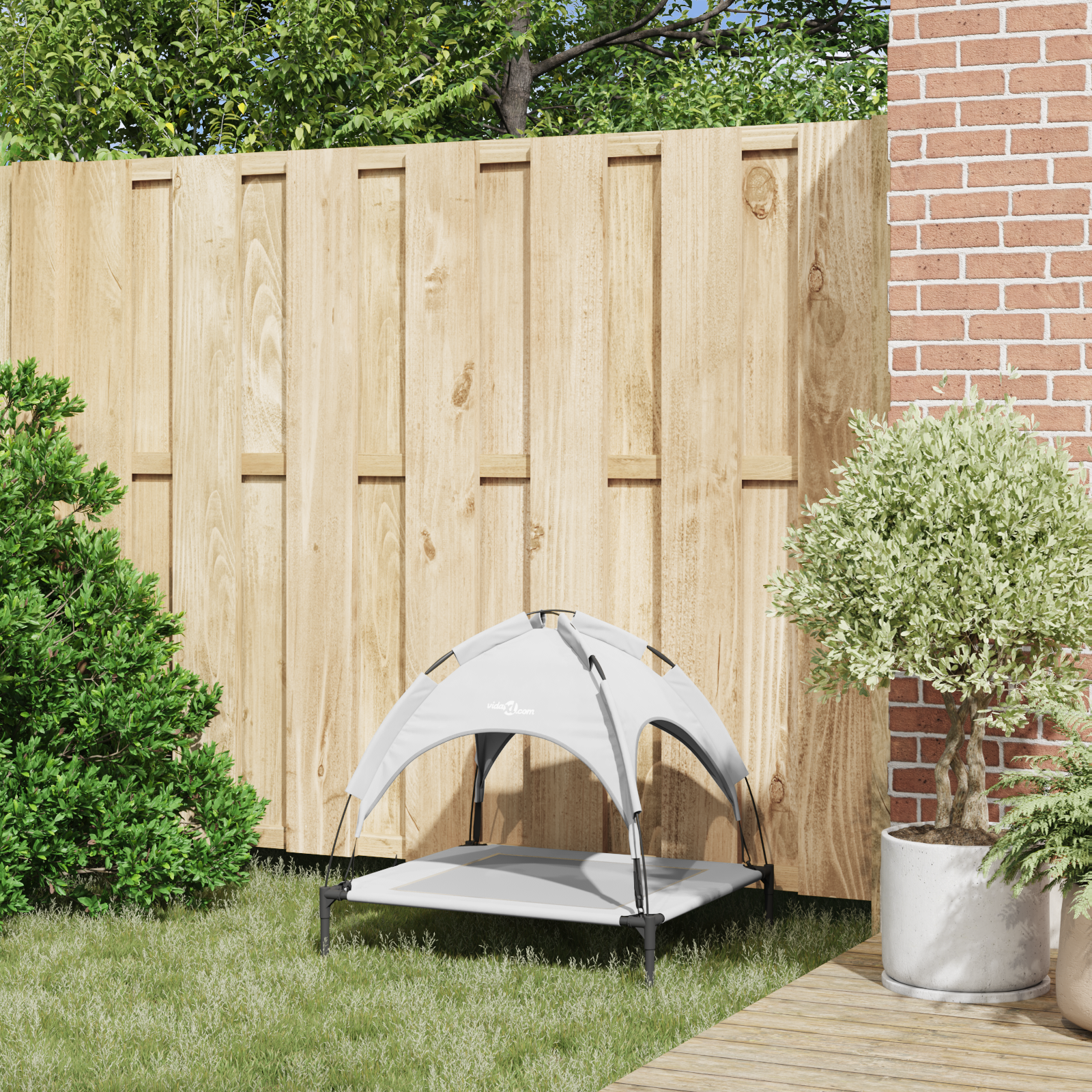 Raised Dog Bed with Removable Roof Silver Grey M Steel - Image 3