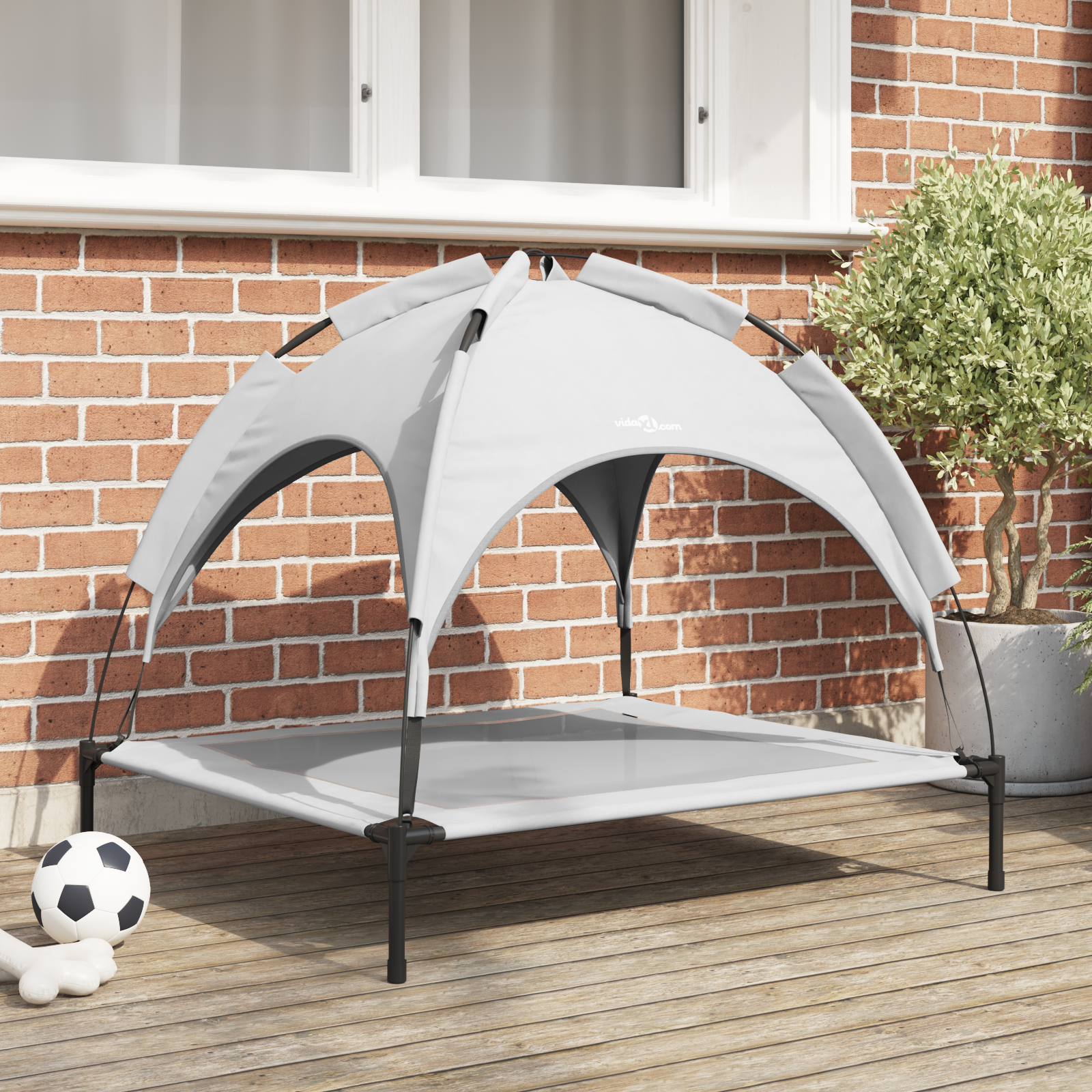 Raised Dog Bed with Removable Roof Silver Grey L Steel