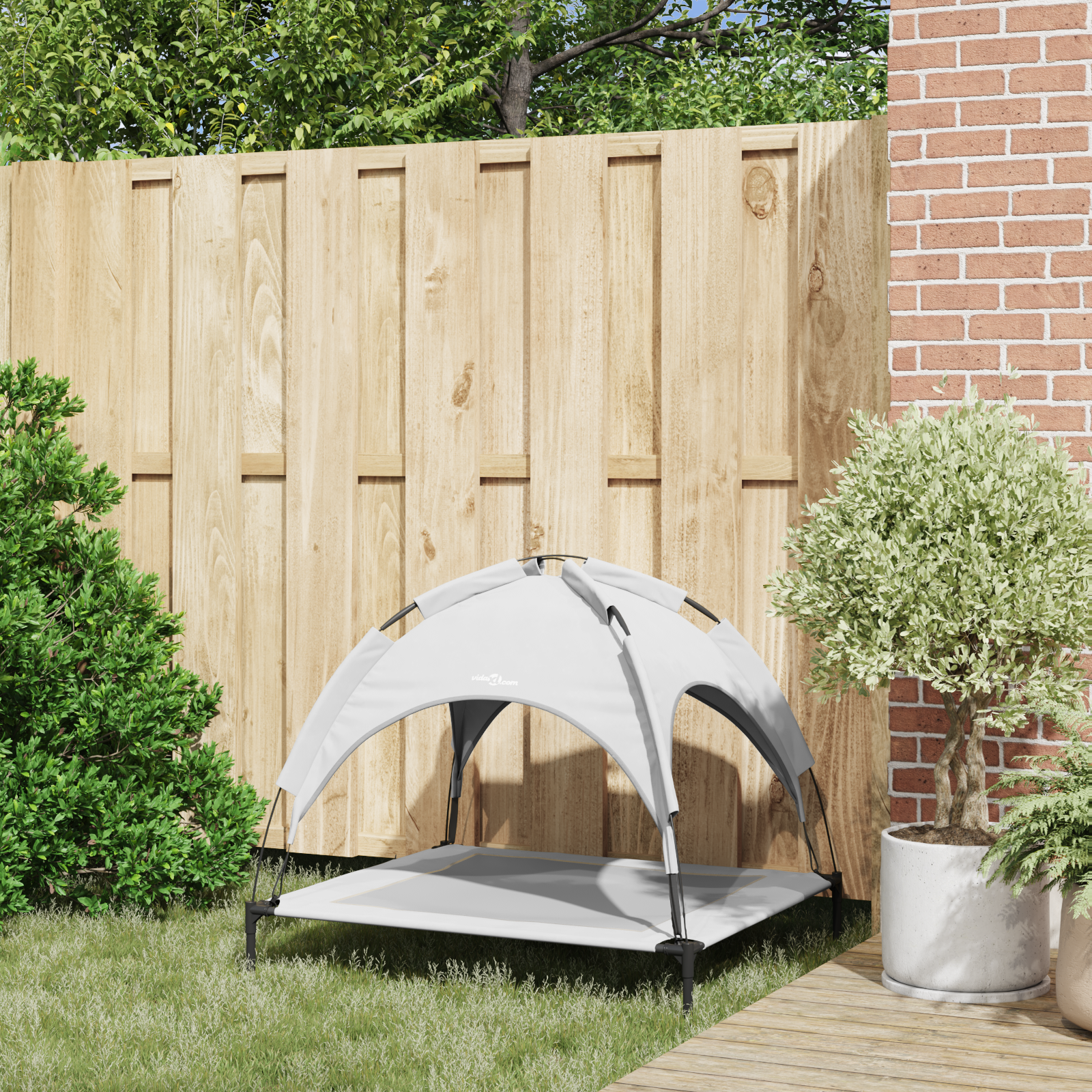 Raised Dog Bed with Removable Roof Silver Grey L Steel - Image 3