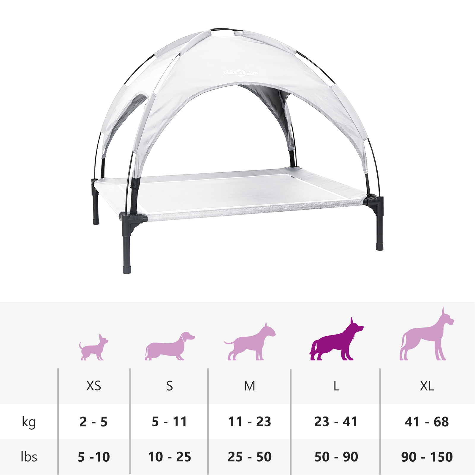 Raised Dog Bed with Removable Roof Silver Grey L Steel - Image 11