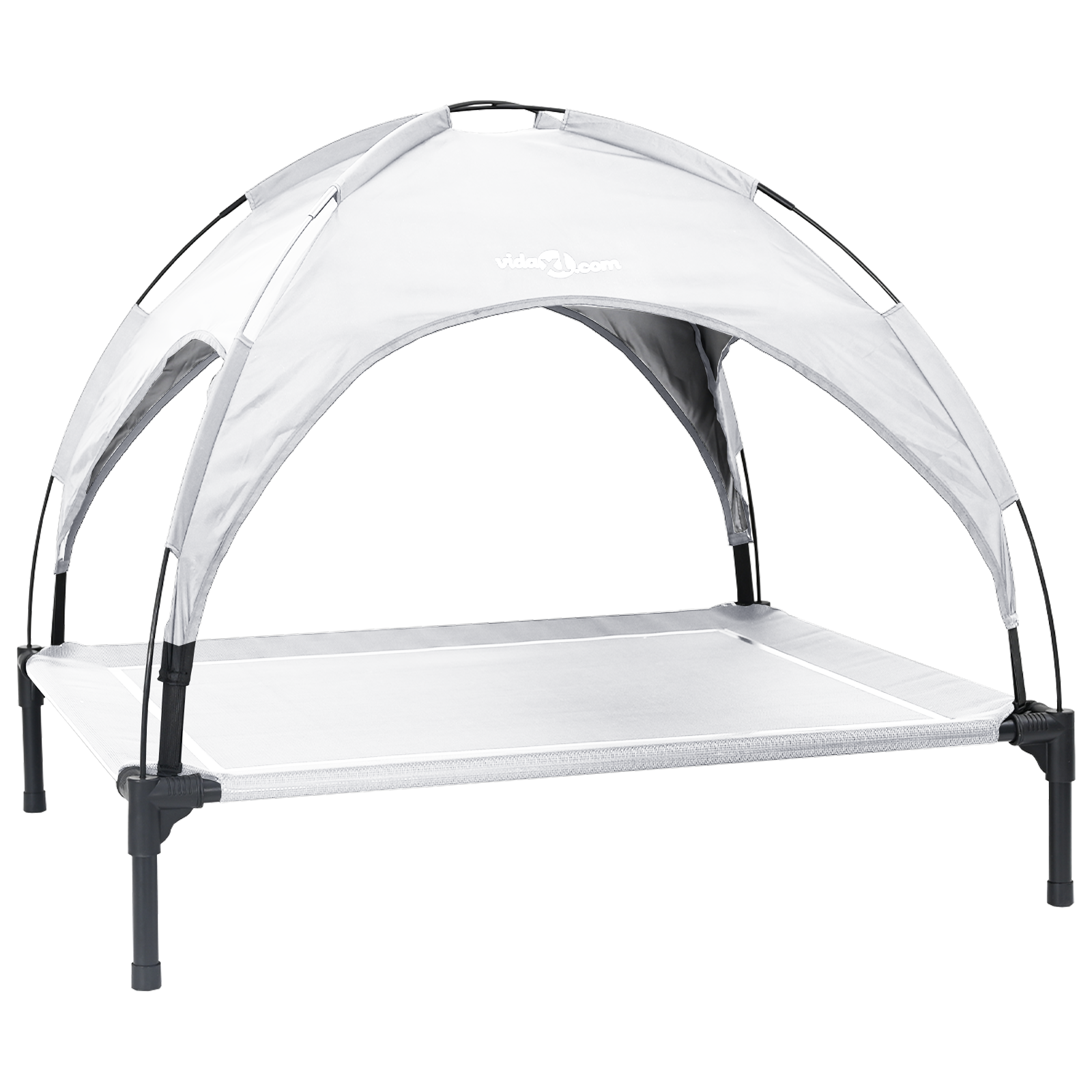 Raised Dog Bed with Removable Roof Silver Grey XL Steel - Image 2