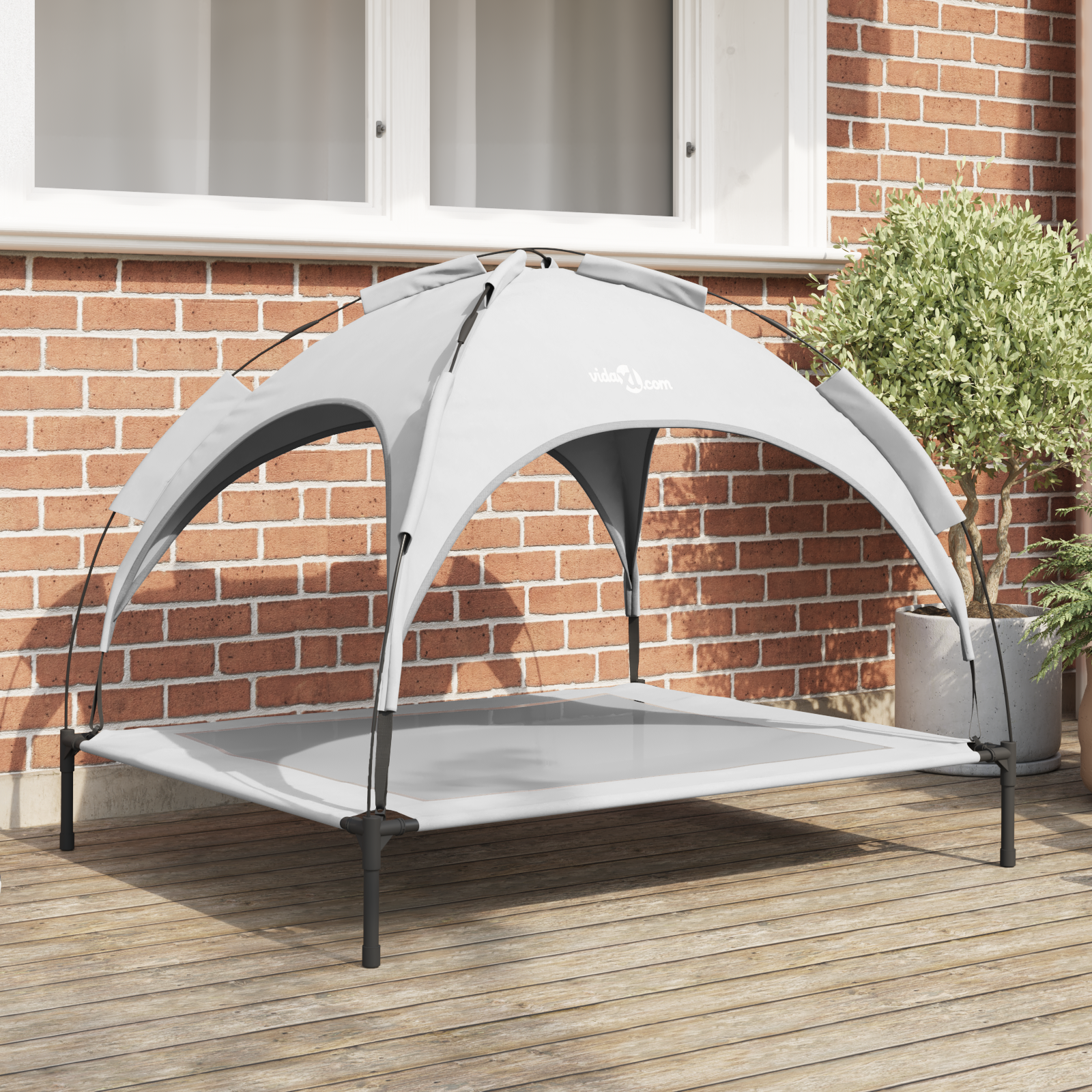 Raised Dog Bed with Removable Roof Silver Grey XL Steel