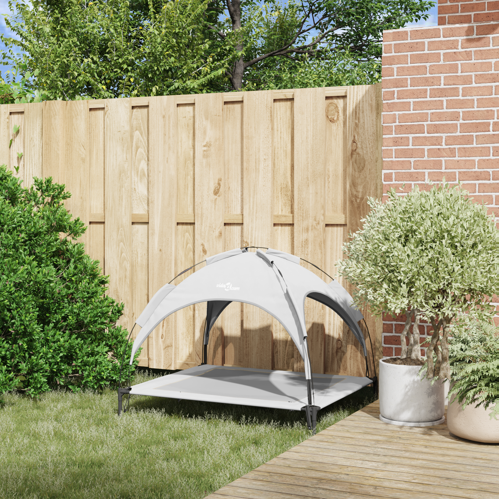 Raised Dog Bed with Removable Roof Silver Grey XL Steel - Image 3