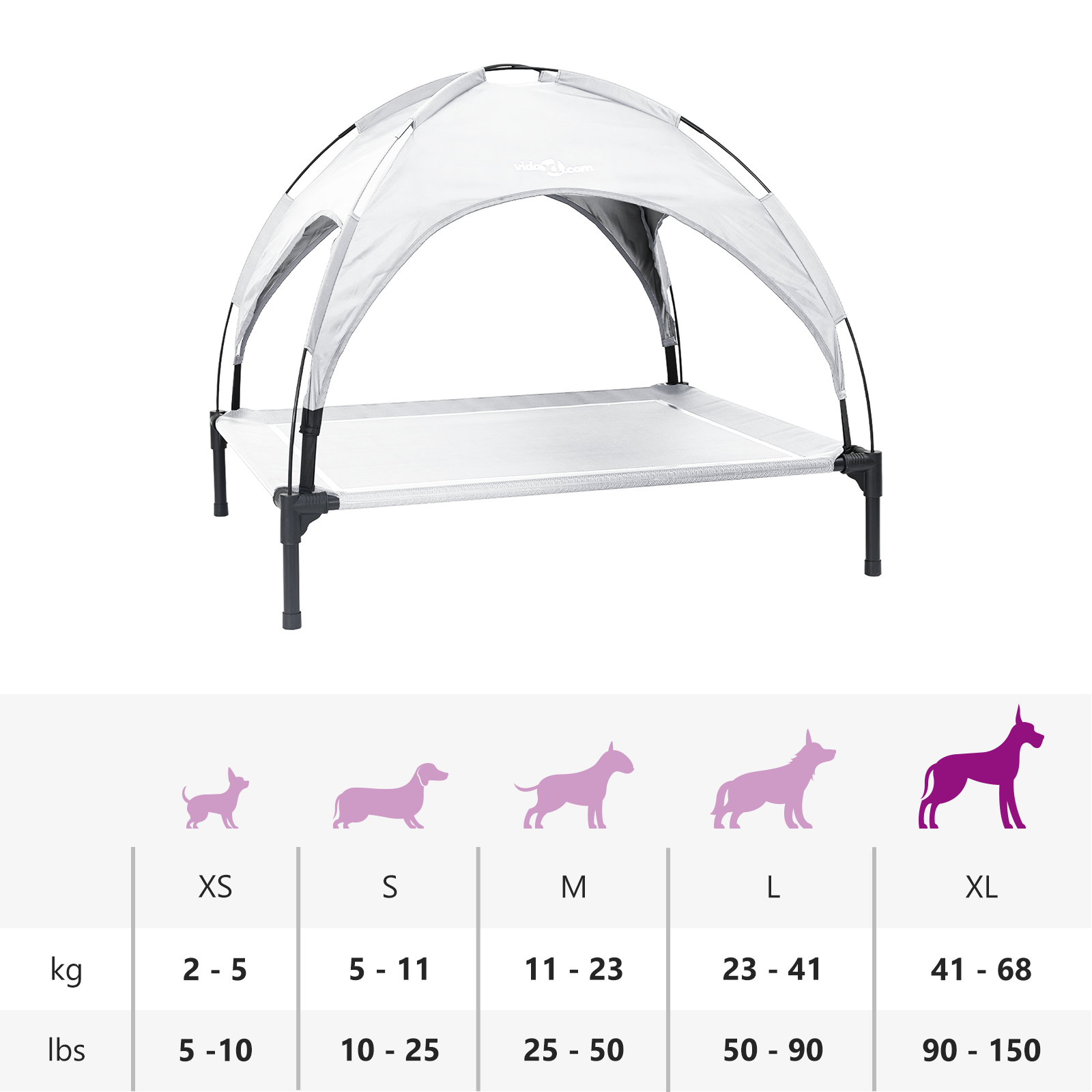 Raised Dog Bed with Removable Roof Silver Grey XL Steel - Image 11