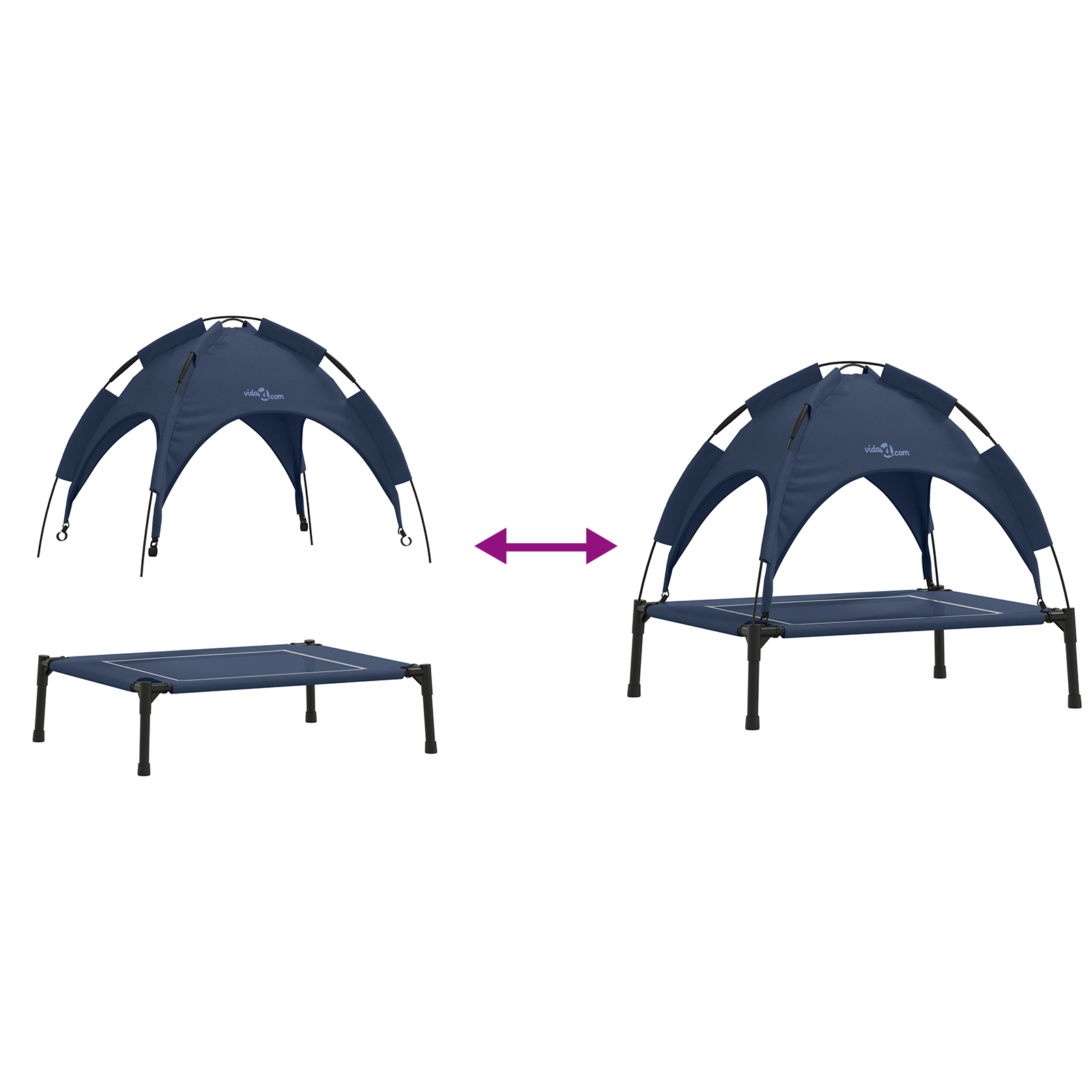 Raised Dog Bed with Removable Roof Navy Blue Steel - Image 9