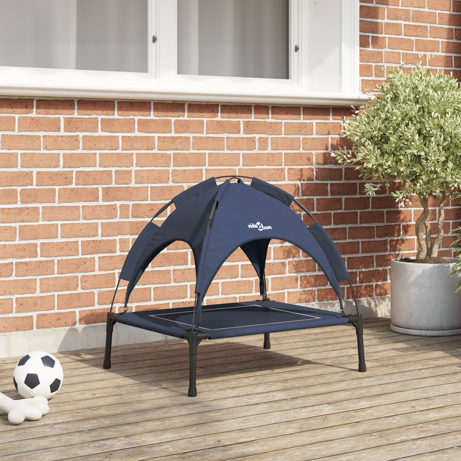 Raised Dog Bed with Removable Roof Navy Blue Steel