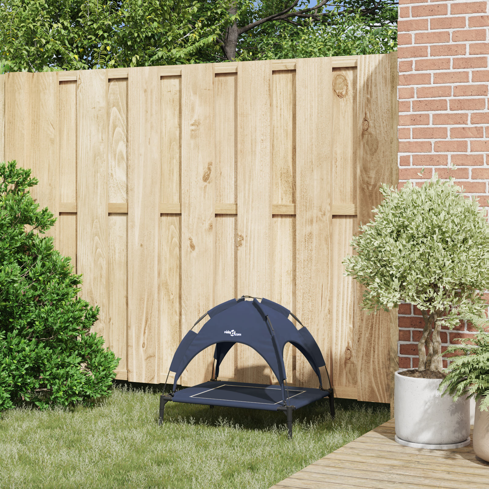 Raised Dog Bed with Removable Roof Navy Blue Steel - Image 3