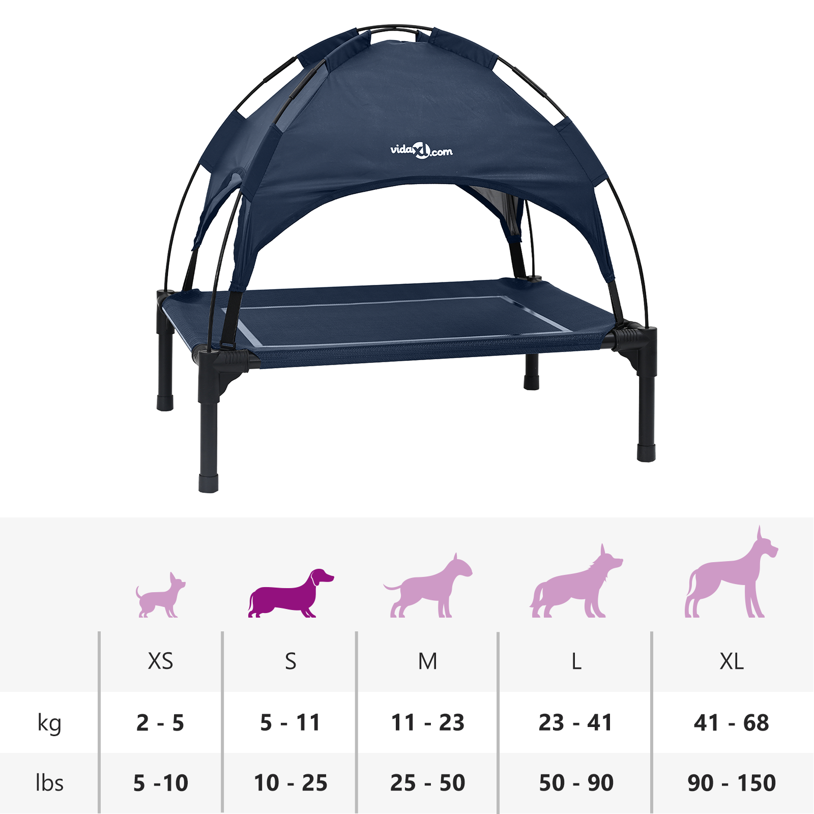 Raised Dog Bed with Removable Roof Navy Blue Steel - Image 11