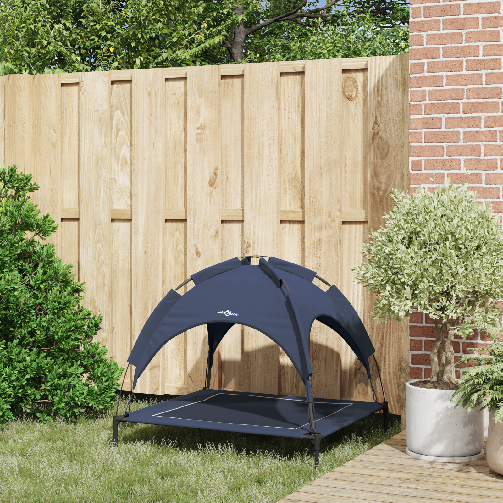 Raised Dog Bed with Removable Roof Navy Blue L Steel - Image 3
