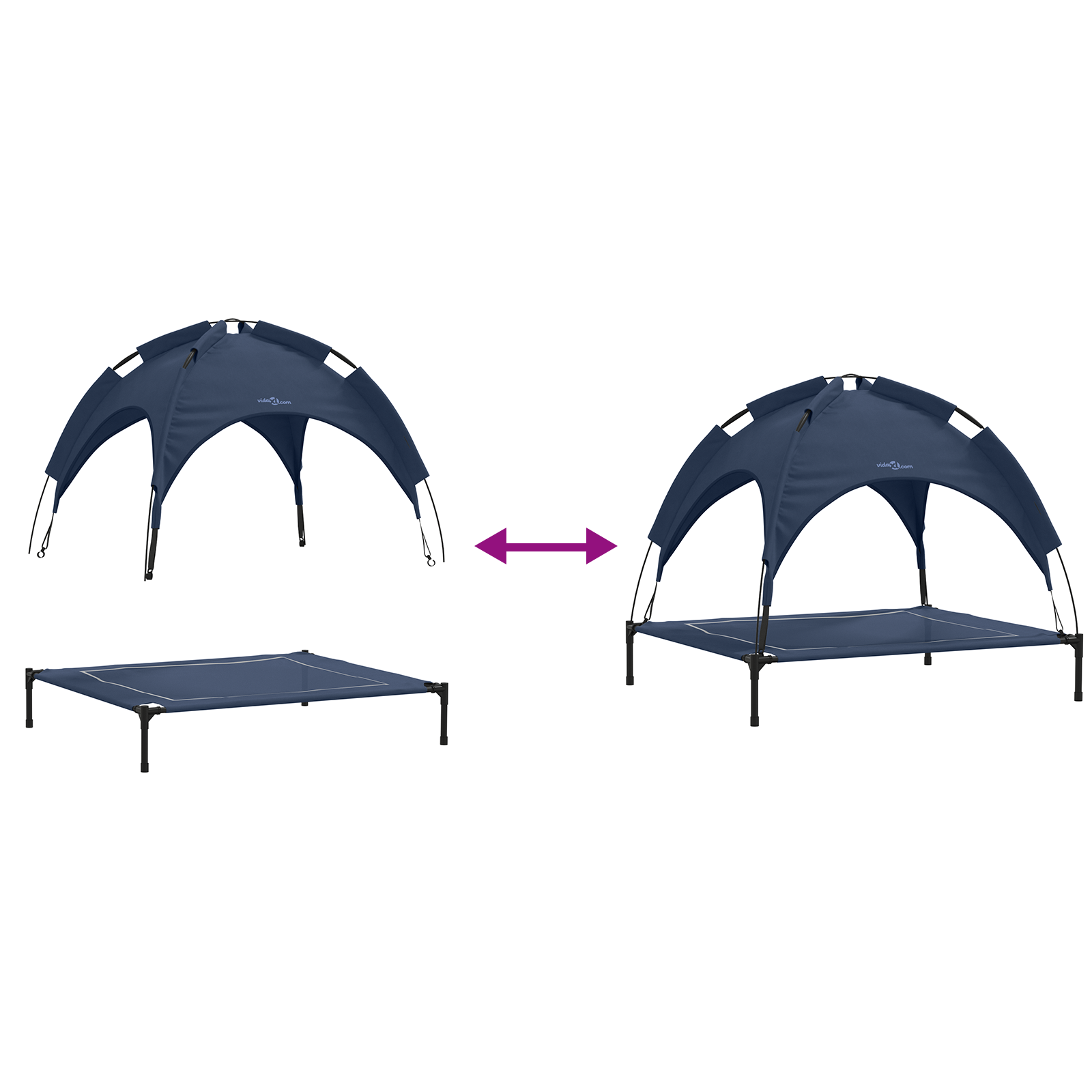 Raised Dog Bed with Removable Roof Navy Blue XL Steel - Image 9