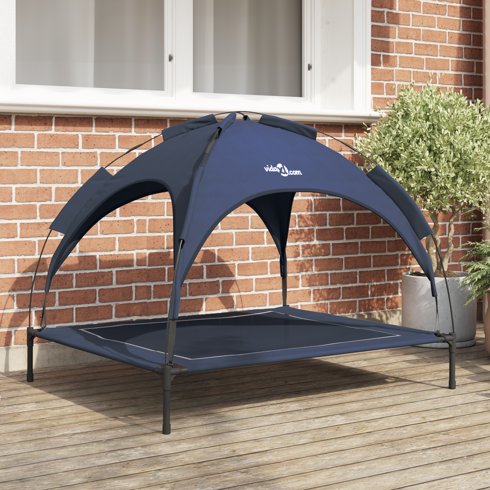 Raised Dog Bed with Removable Roof Navy Blue XL Steel