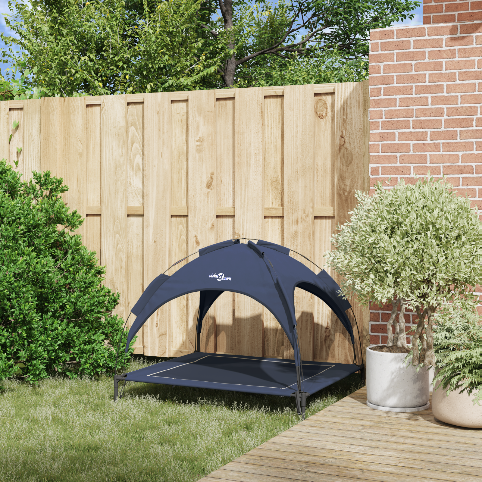 Raised Dog Bed with Removable Roof Navy Blue XL Steel - Image 3