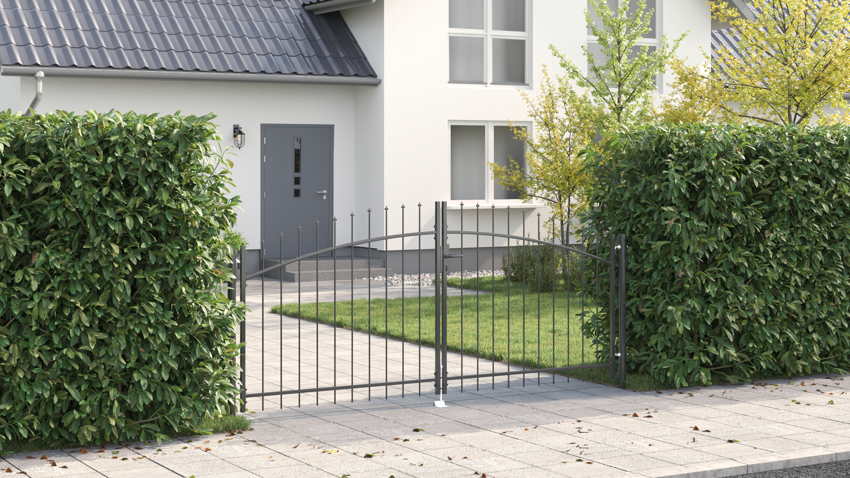 Garden Gate with Spear Top Dual Swing Grey 100x300 cm Steel - Image 4