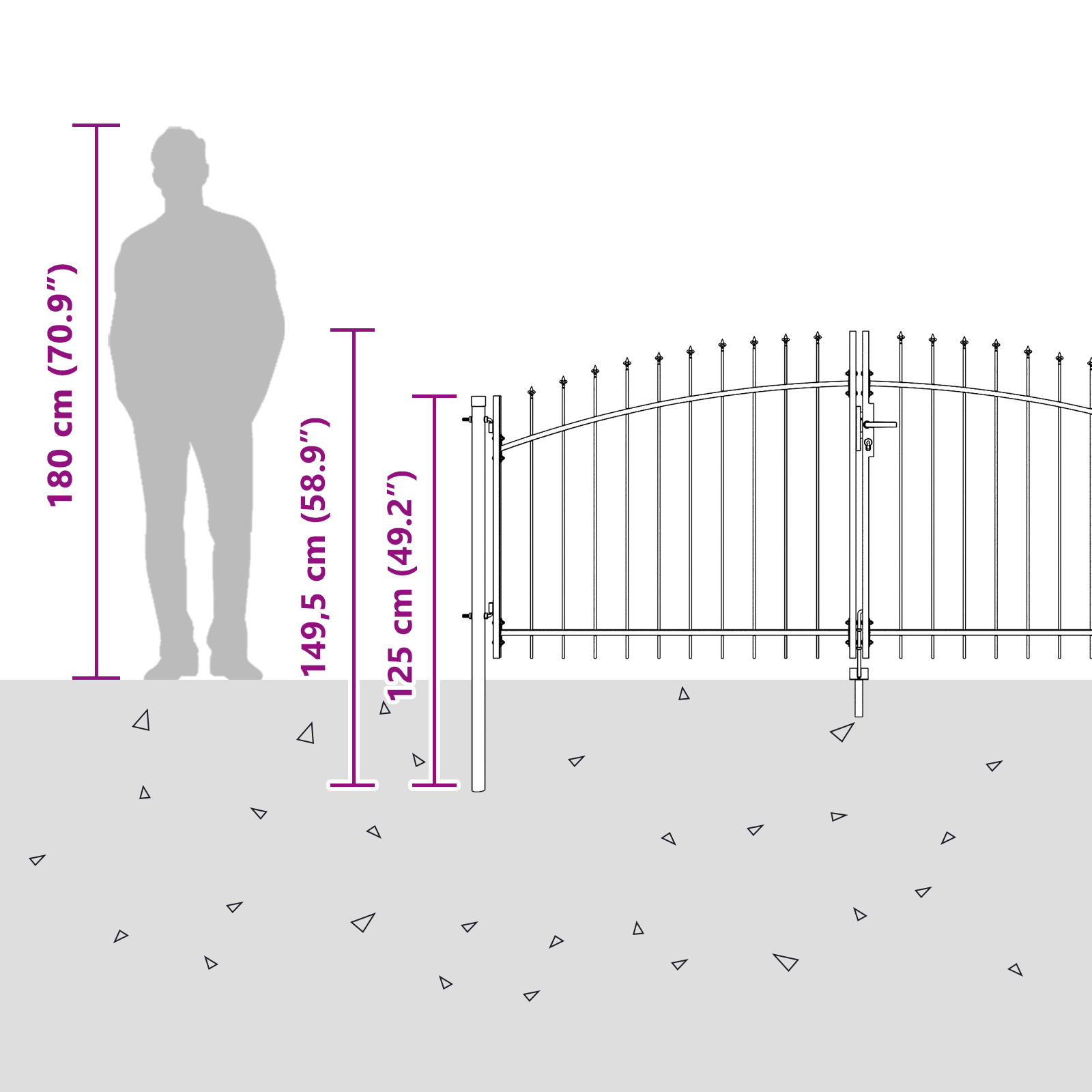 Garden Gate with Spear Top Dual Swing Grey 100x300 cm Steel - Image 8