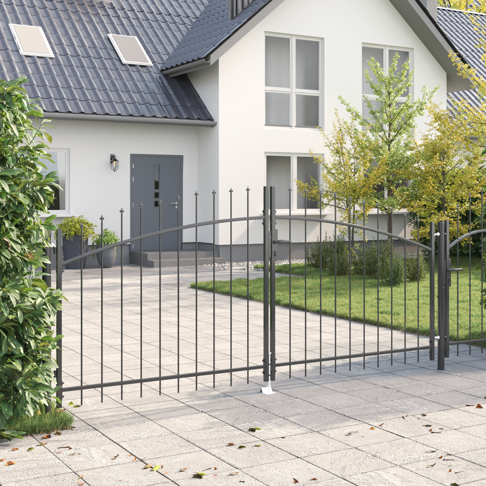 Garden Gate with Spear Top Dual Swing Grey 125x300 cm Steel - Image 3