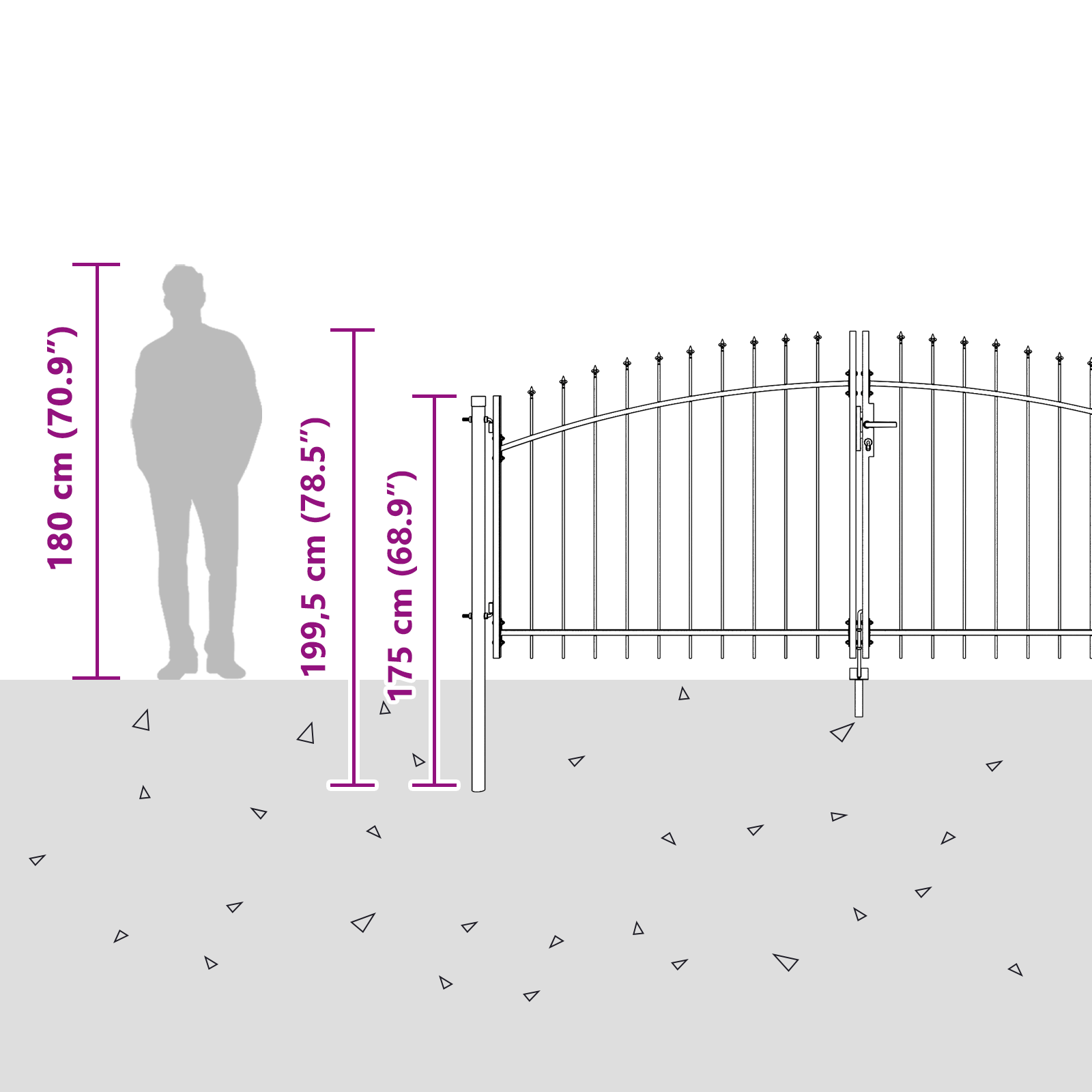 Garden Gate with Spear Top Dual Swing Grey 150x300 cm Steel - Image 8