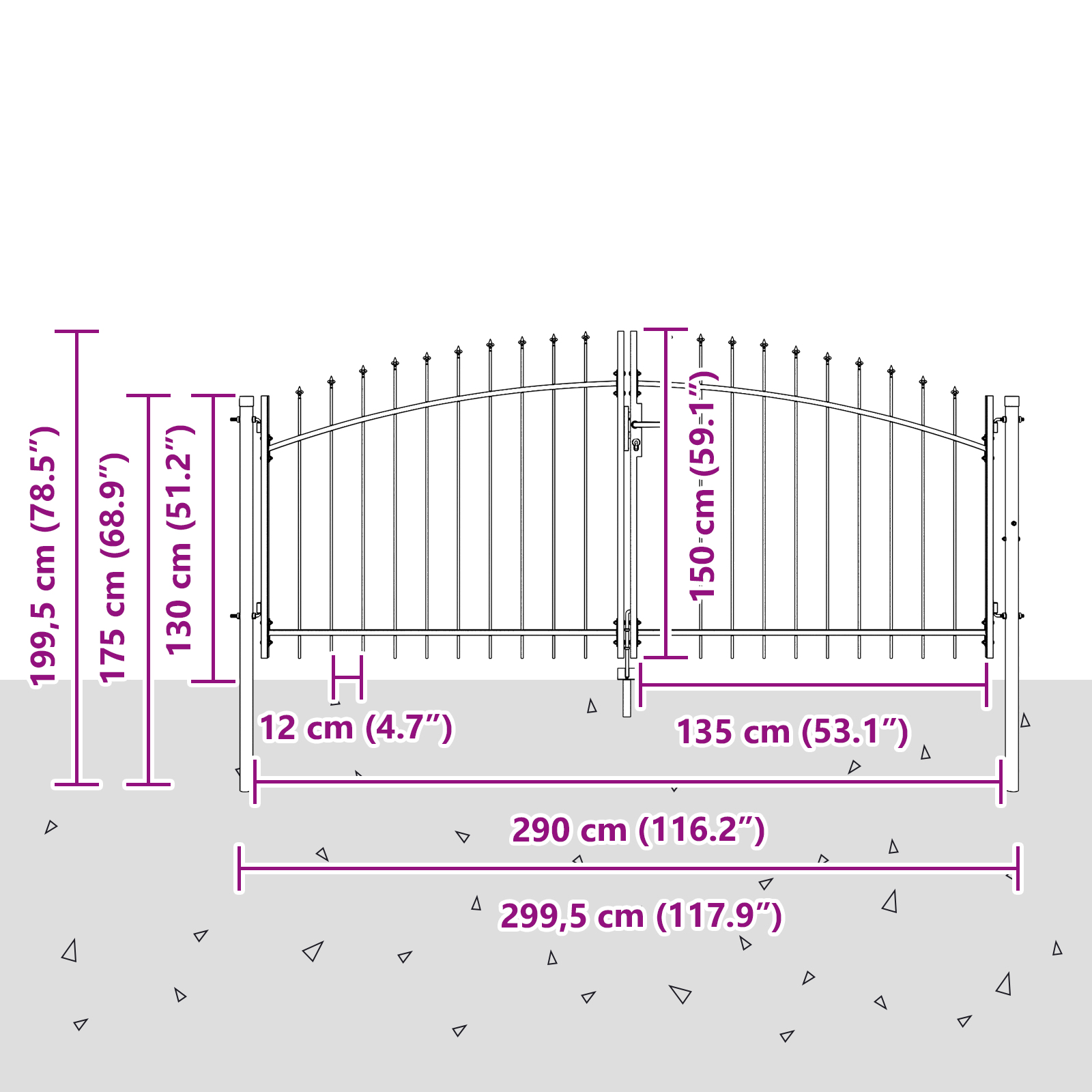 Garden Gate with Spear Top Dual Swing Grey 150x300 cm Steel - Image 7