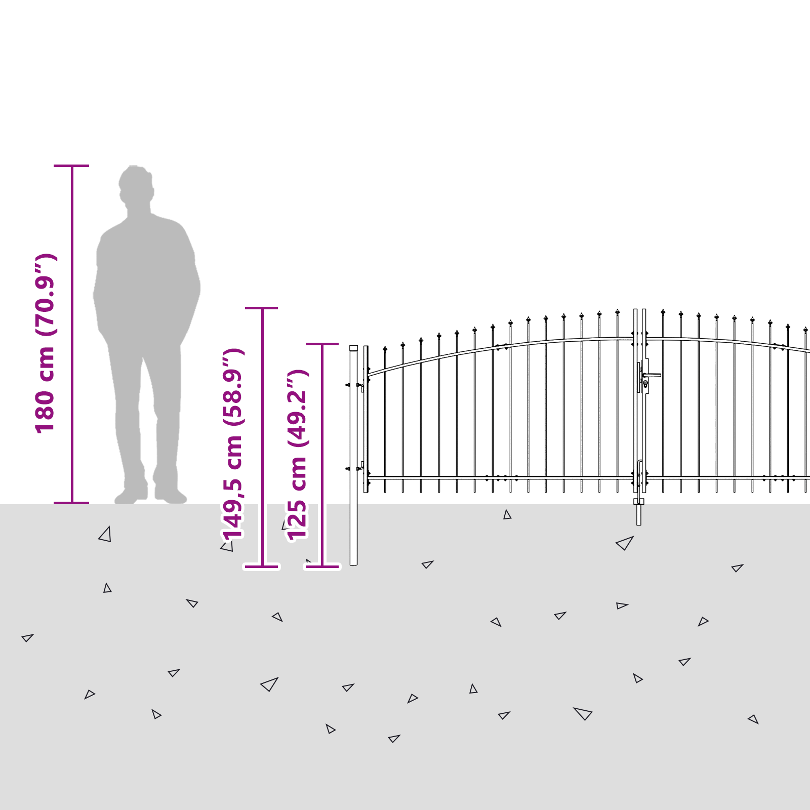 Garden Gate with Spear Top Dual Swing Grey 100x400 cm Steel - Image 8