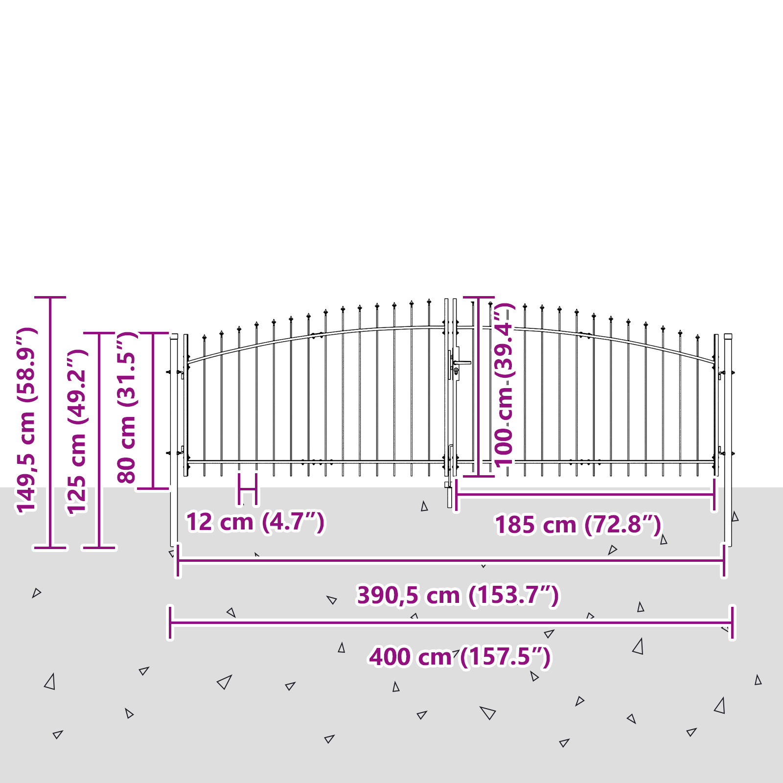 Garden Gate with Spear Top Dual Swing Grey 100x400 cm Steel - Image 7