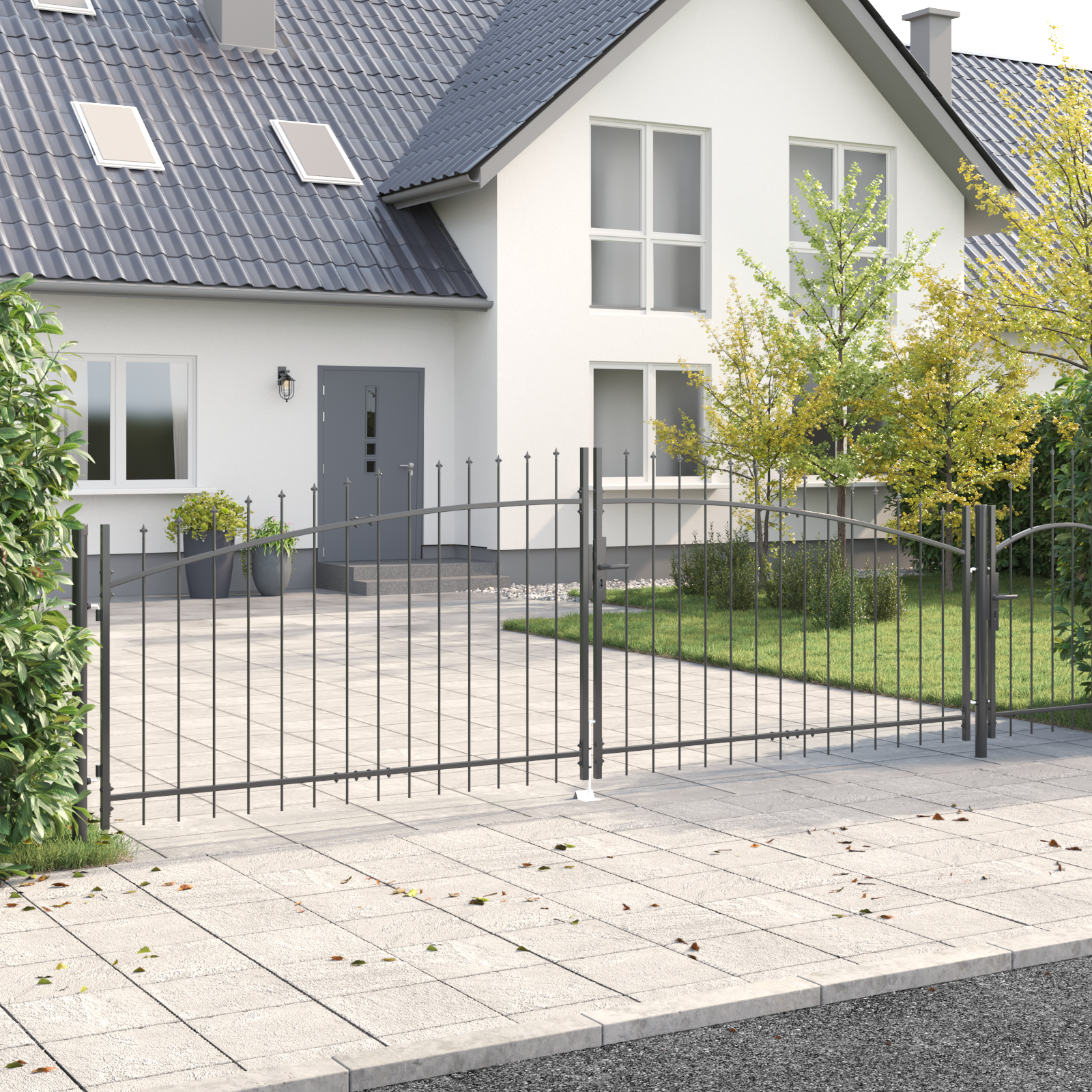Garden Gate with Spear Top Dual Swing Grey 125x400 cm Steel - Image 3