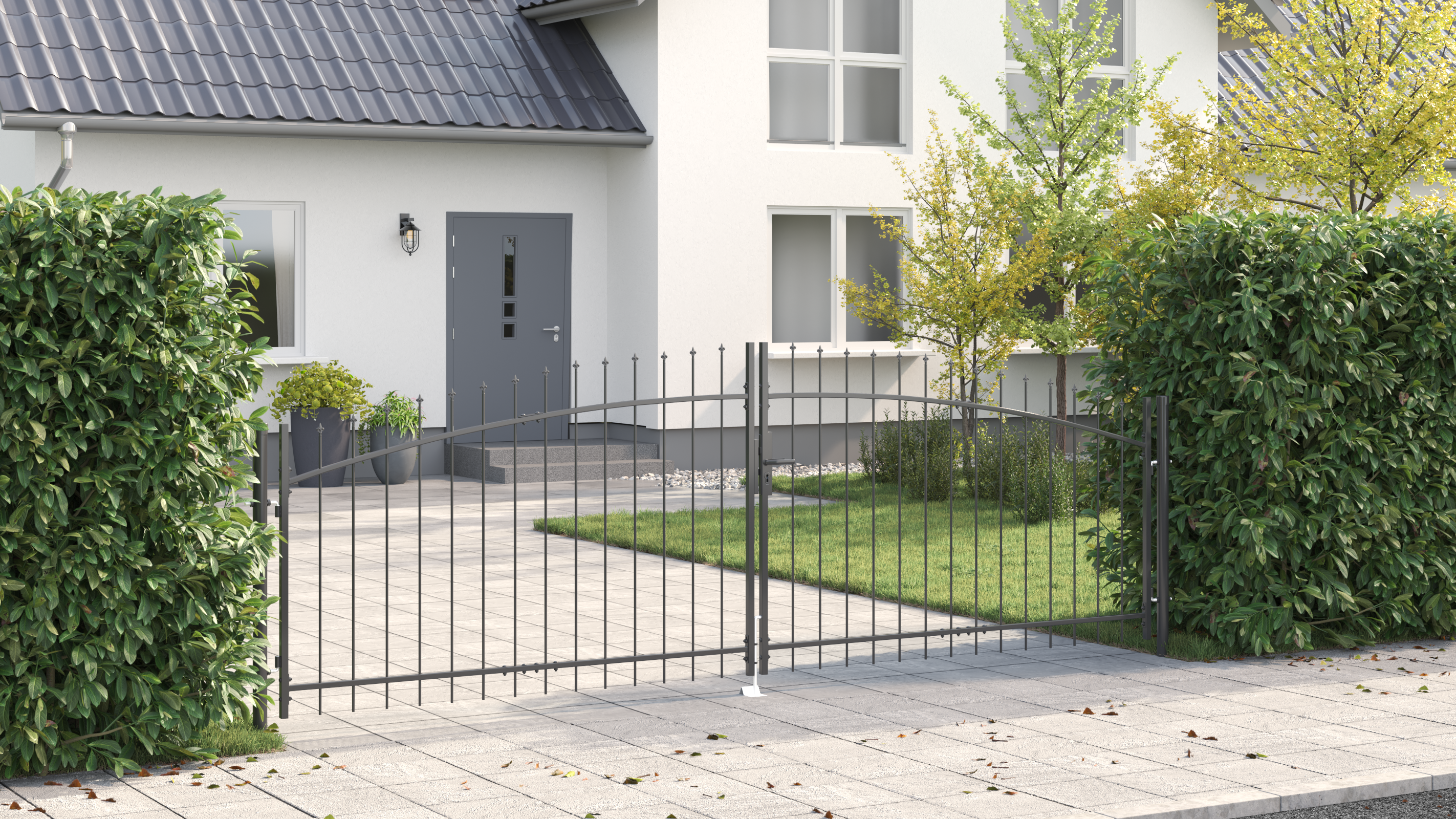 Garden Gate with Spear Top Dual Swing Grey 125x400 cm Steel - Image 4