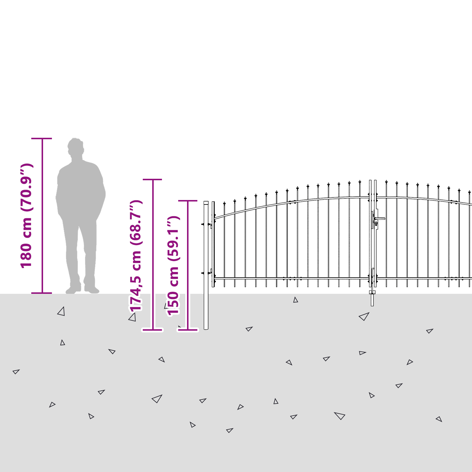 Garden Gate with Spear Top Dual Swing Grey 125x400 cm Steel - Image 8