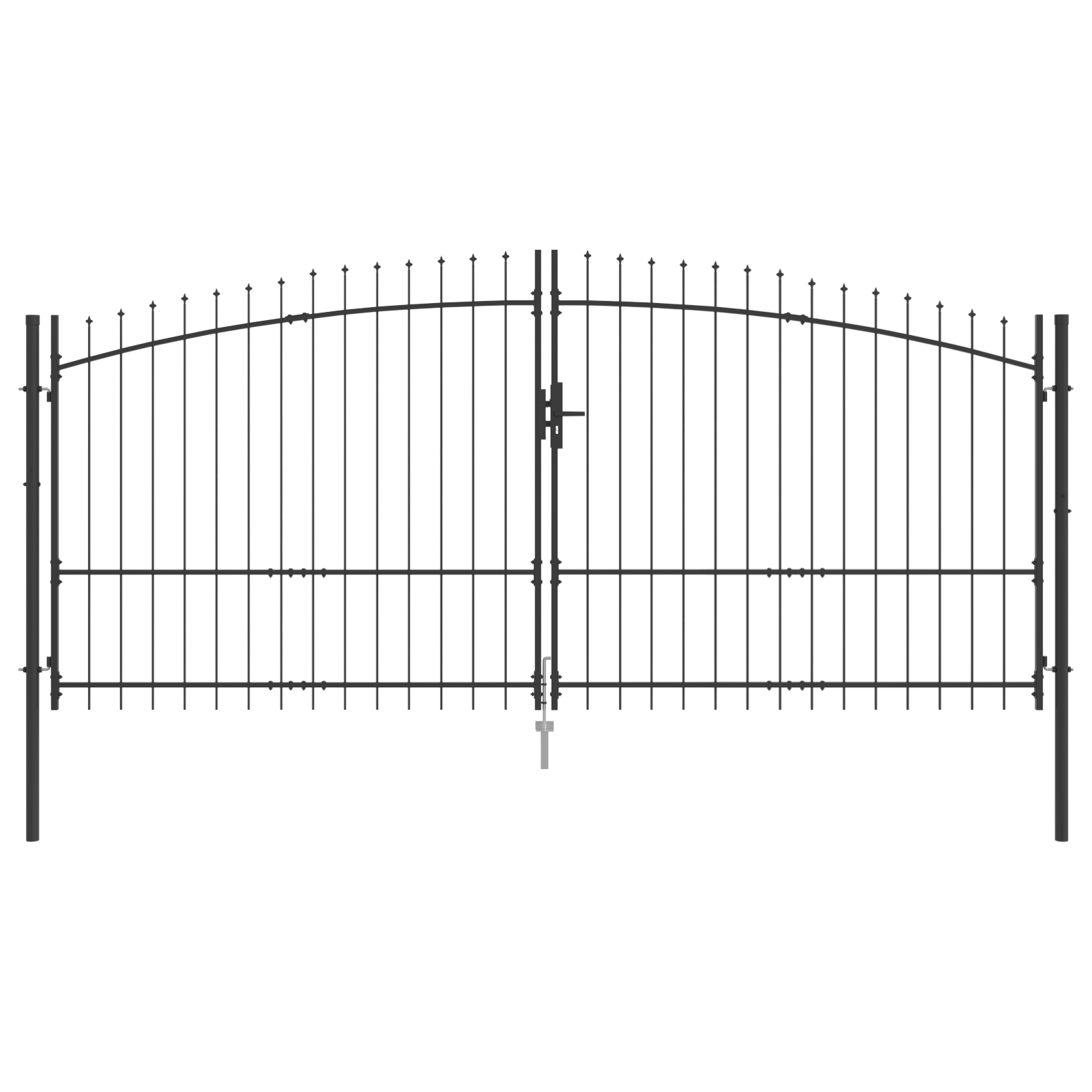 Garden Gate with Spear Top Dual Swing Grey 175x400 cm Steel - Image 2