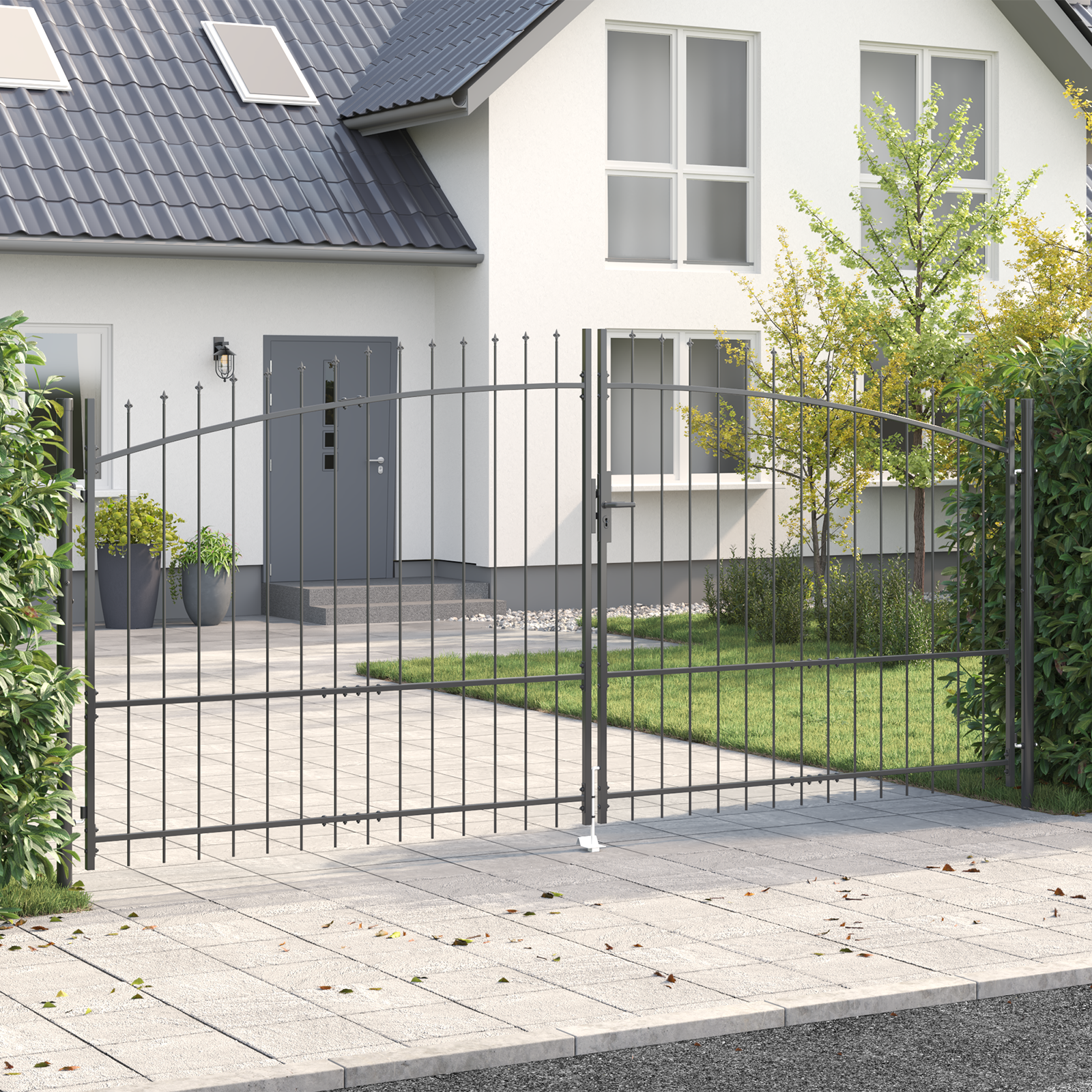Garden Gate with Spear Top Dual Swing Grey 175x400 cm Steel