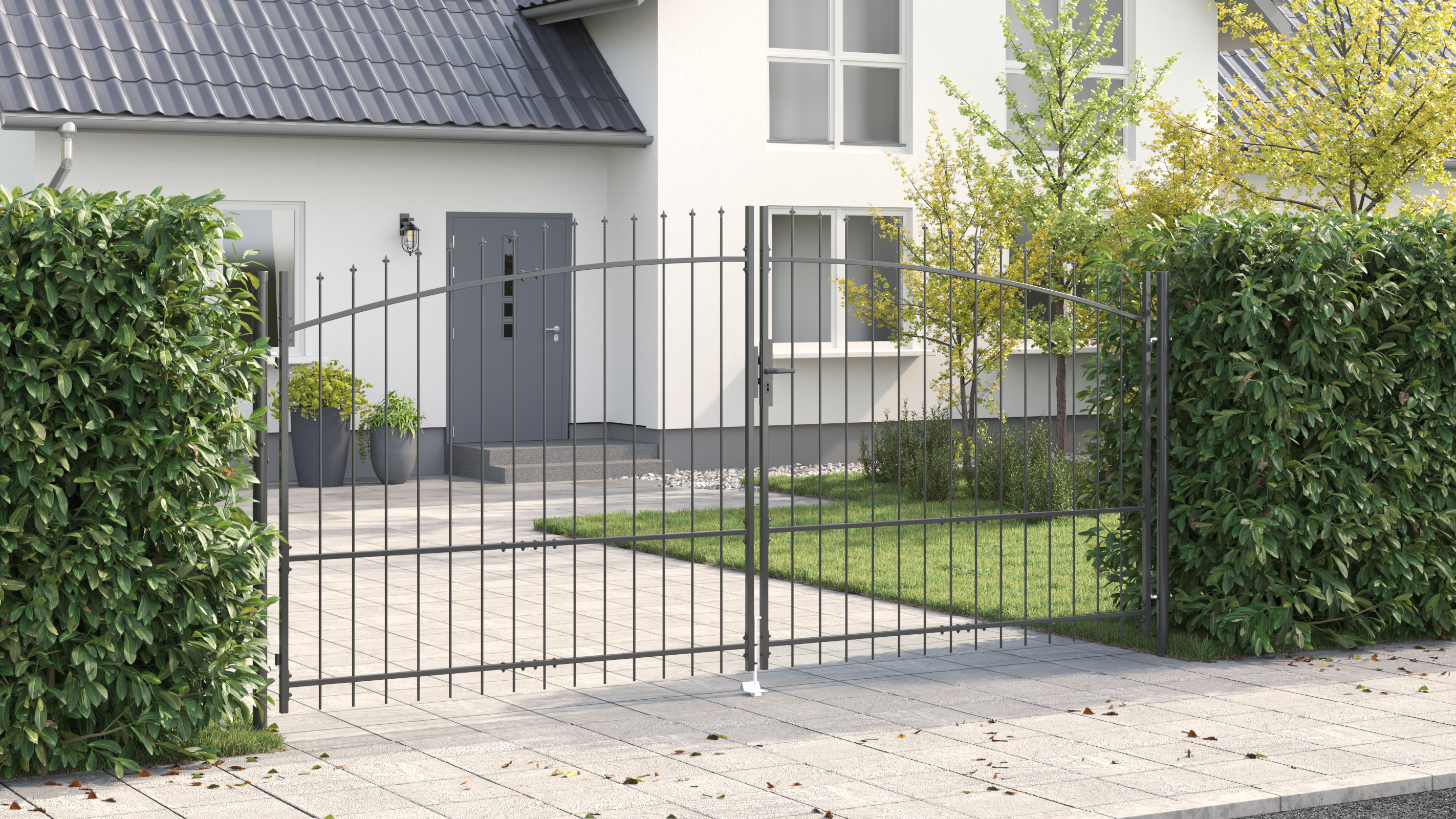 Garden Gate with Spear Top Dual Swing Grey 175x400 cm Steel - Image 4