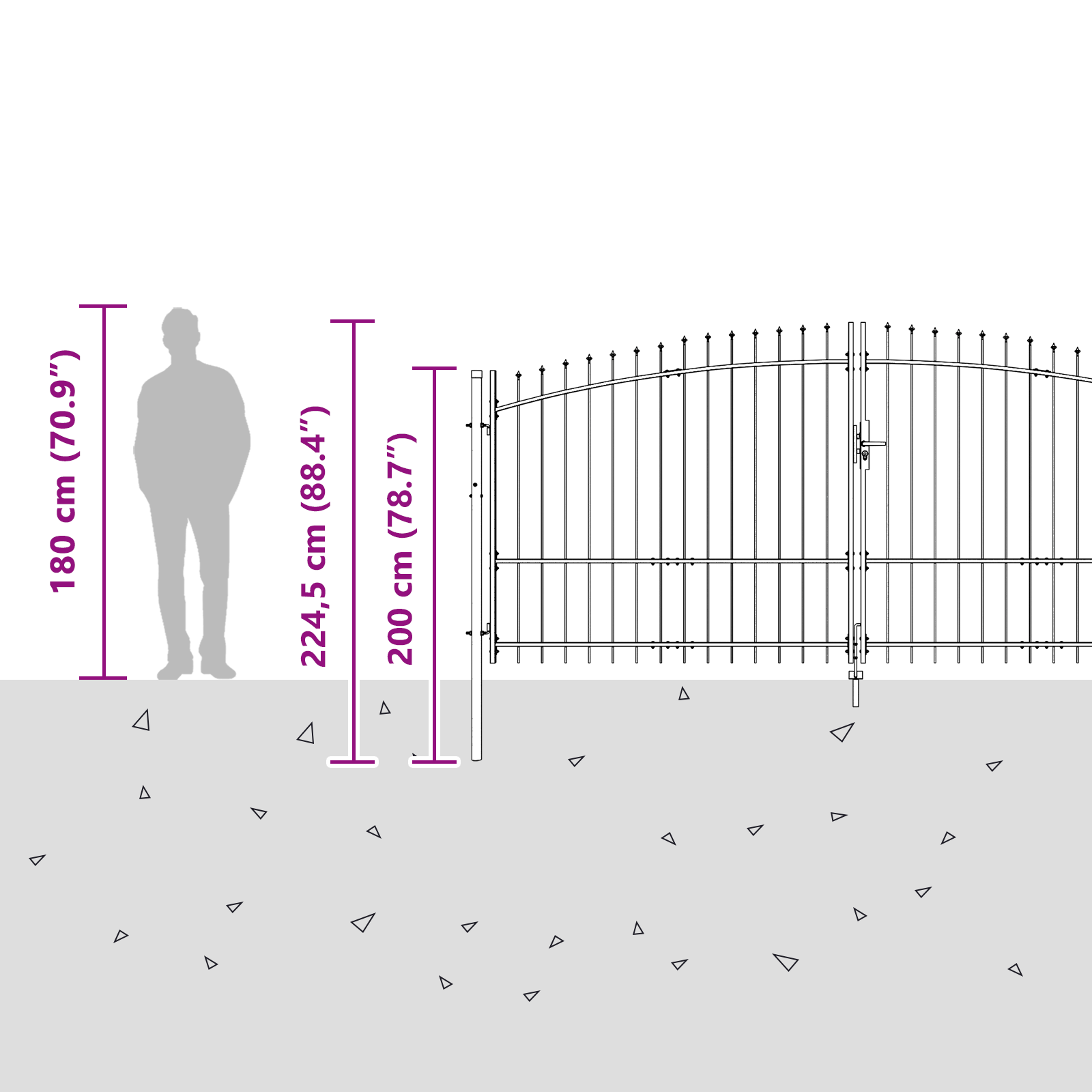 Garden Gate with Spear Top Dual Swing Grey 175x400 cm Steel - Image 8