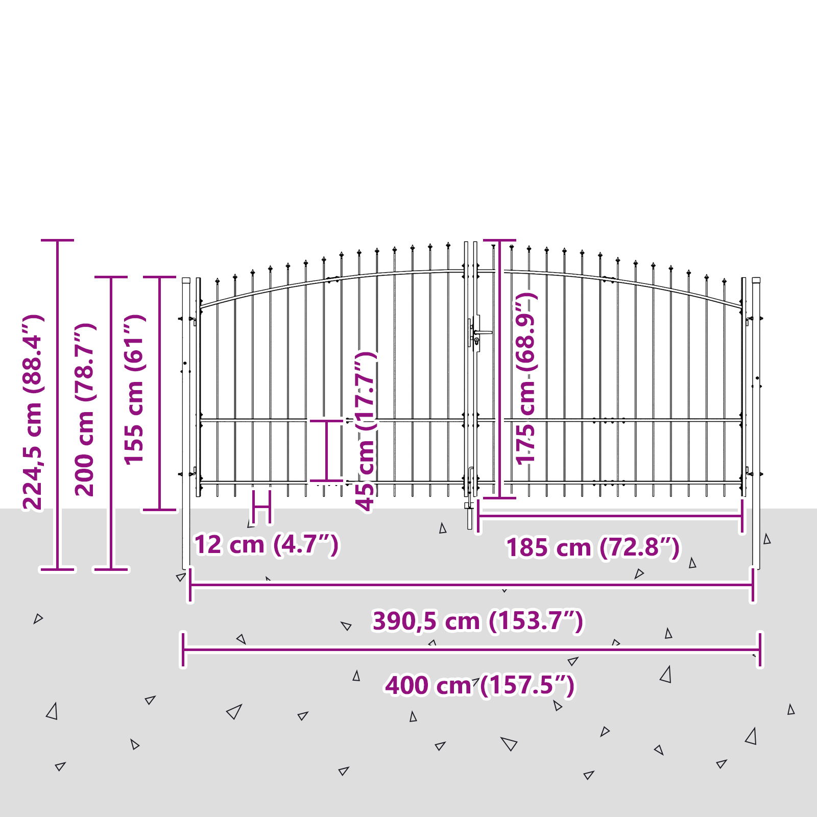 Garden Gate with Spear Top Dual Swing Grey 175x400 cm Steel - Image 7
