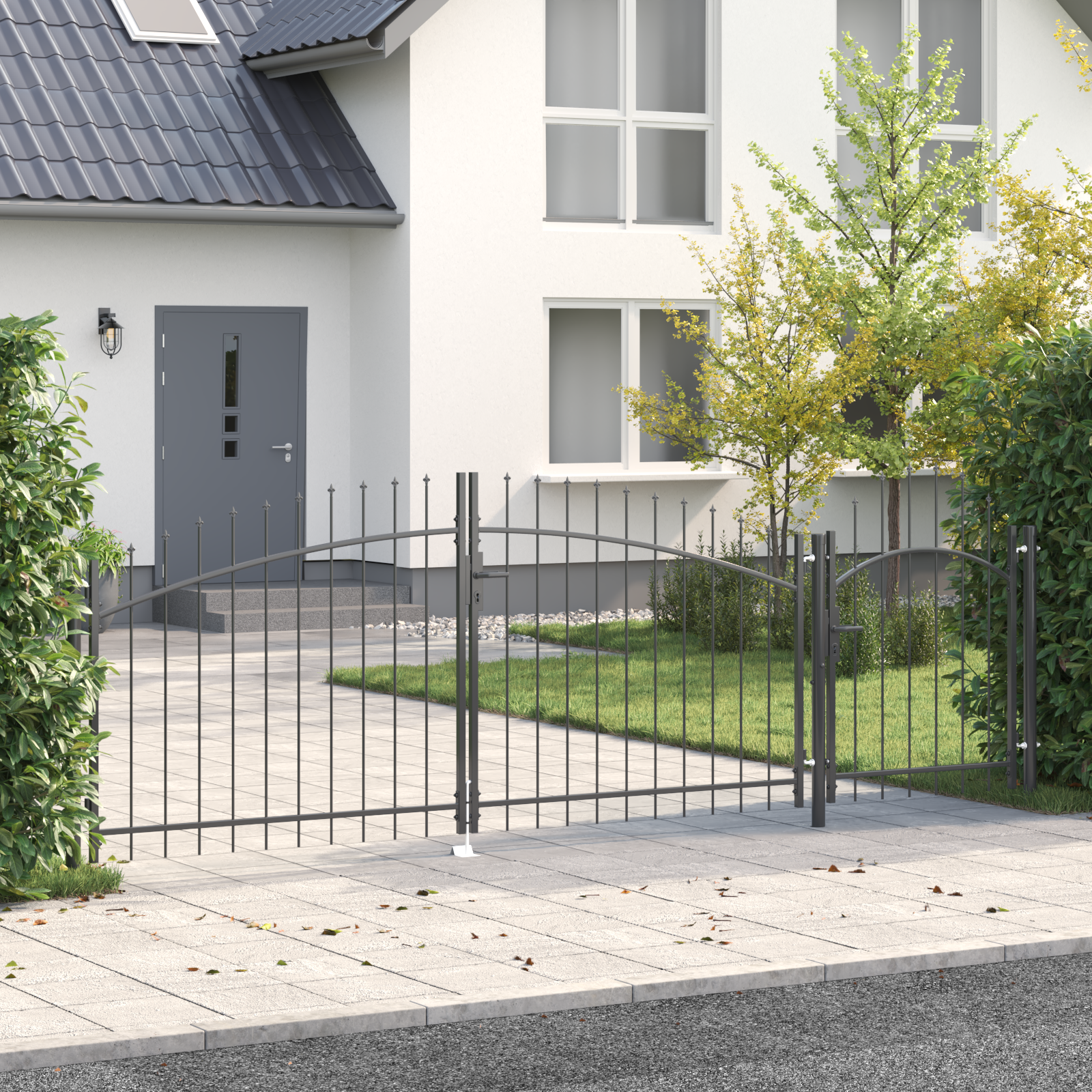 Garden Gate with Spear Top Black 100x400 cm Steel - Image 4