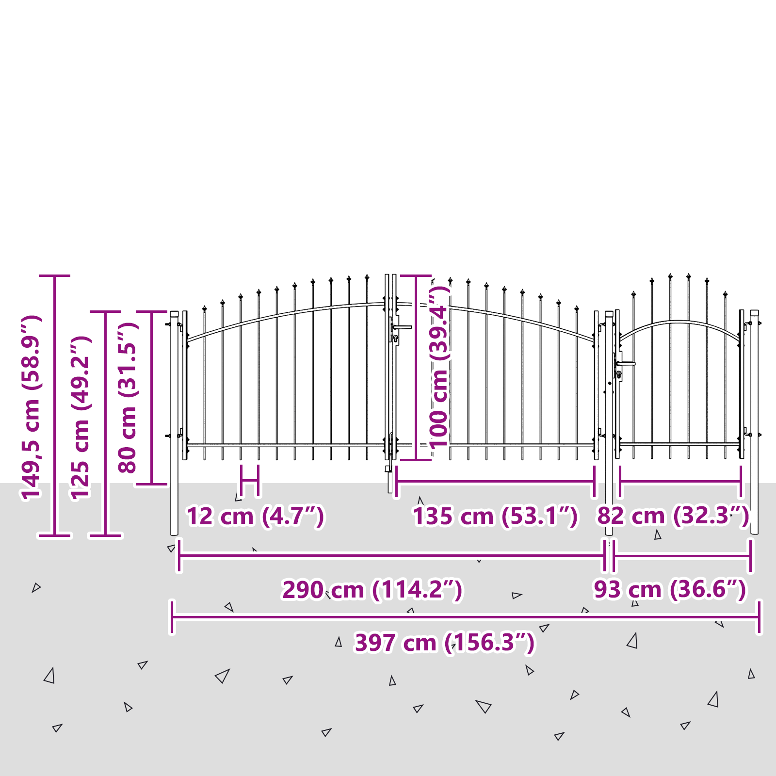 Garden Gate with Spear Top Black 100x400 cm Steel - Image 11