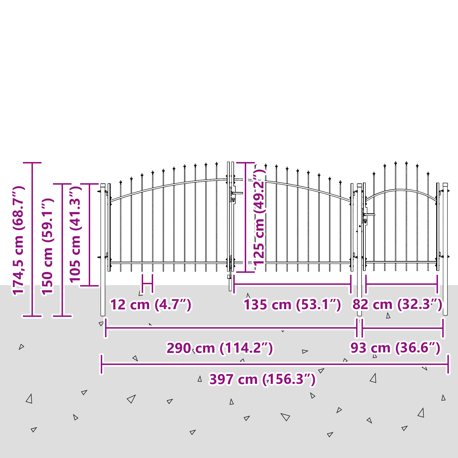 Garden Gate with Spear Top Grey 125x400 cm Steel - Image 6